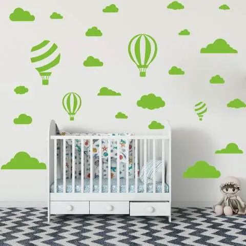 Ballon Dier Muurstickers Grote Luchtballon Muurstickers Cartoon Dier Muurstickers Aquarel Stof Wolk Muurstickers Grote Ballon Muurstickers voor