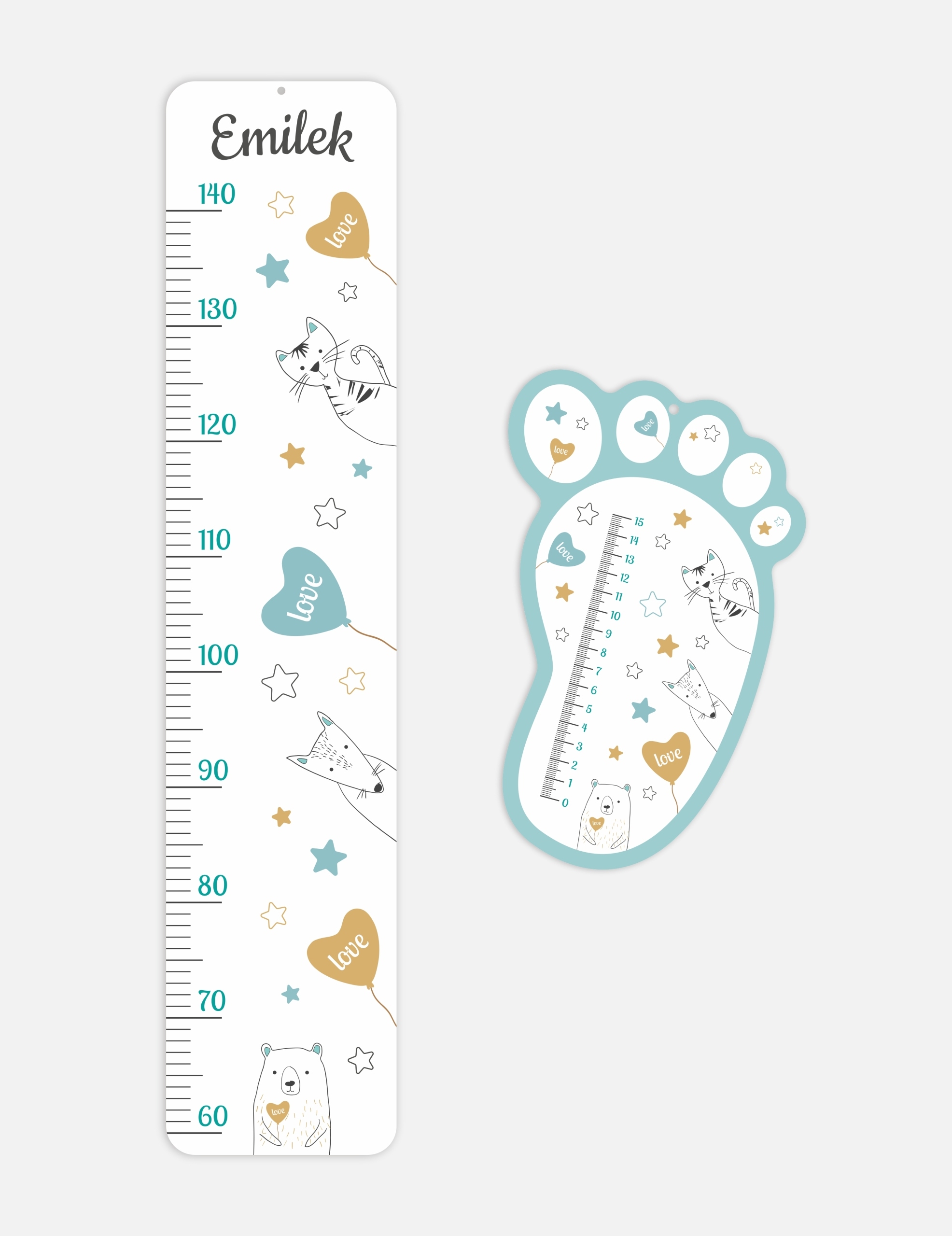Muursticker - Beer en Kitty / Gepersonaliseerd / Hoogte en Voetmaat