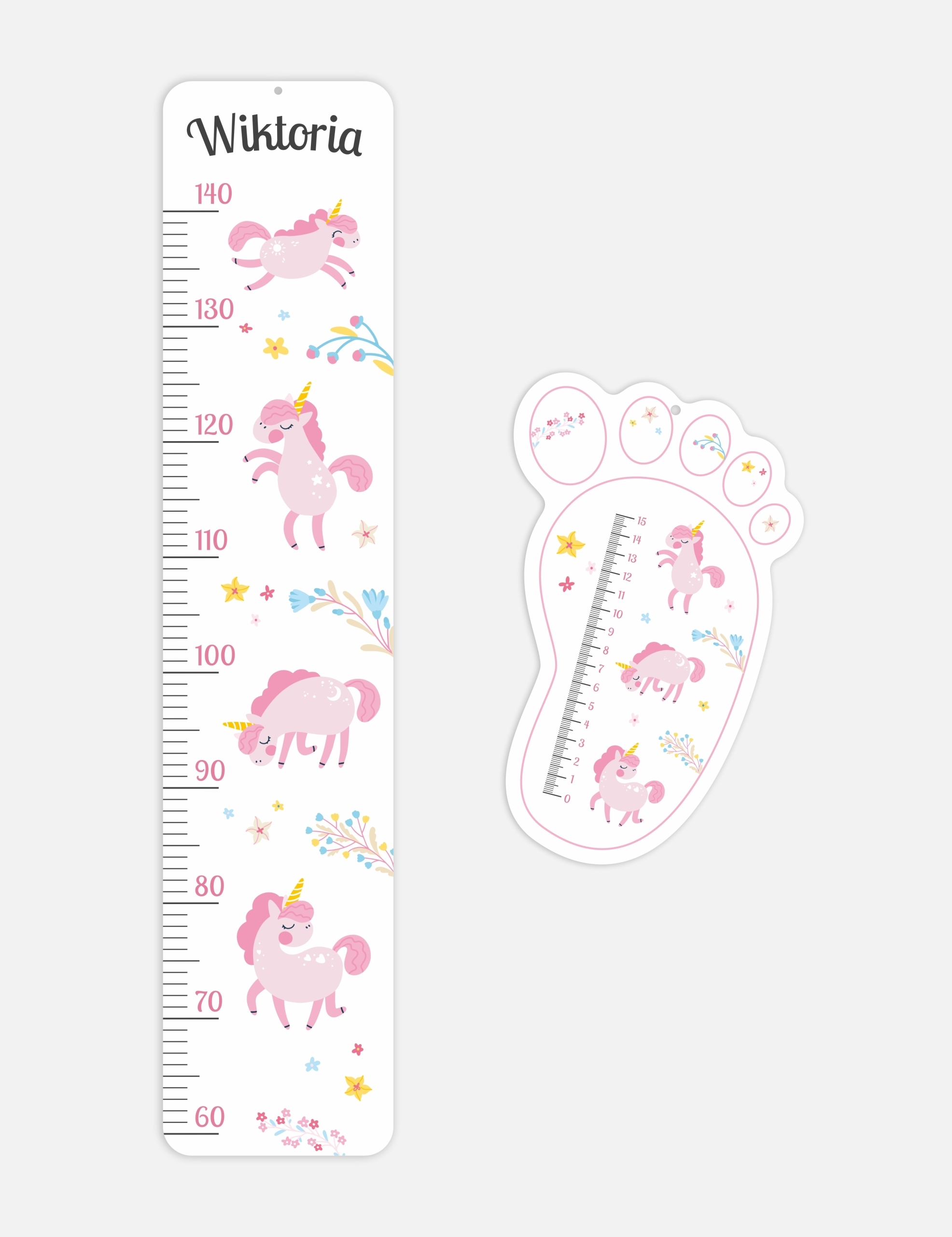 Muursticker - Eenhoorns / Gepersonaliseerd / Hoogte en Voetmaat
