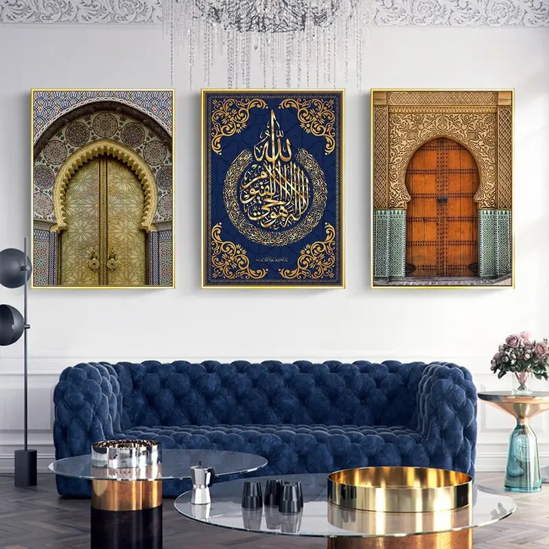 Posters - Blauwgouden deur Allah Islamitische poster / Set van 3