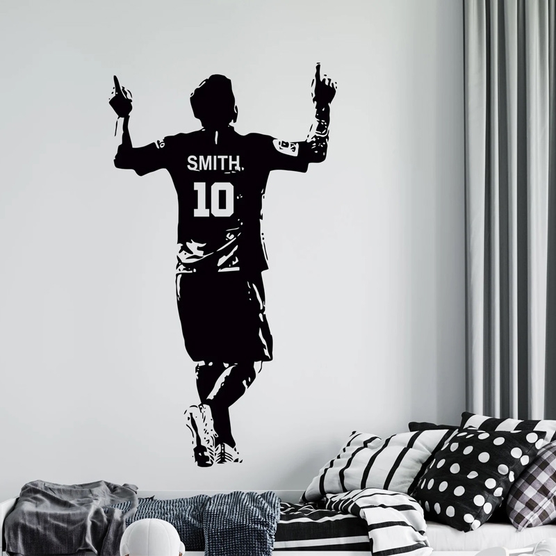 Muursticker - Voetballer / Gepersonaliseerde naam en nummer / Transparant