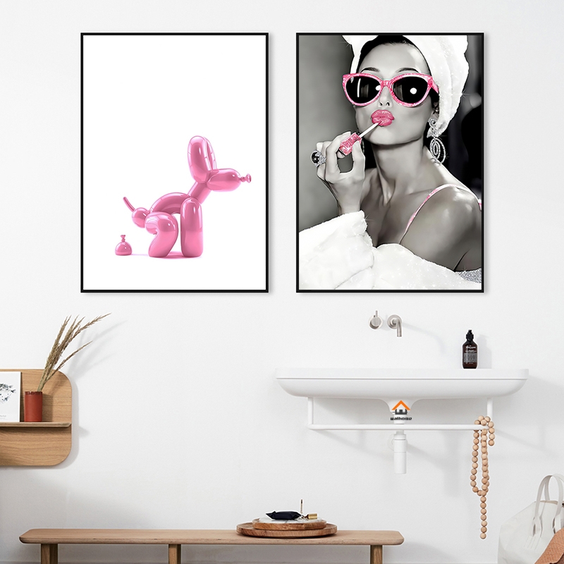 Affiches - Vrouw kunst Voor Badkamer / Roze / set van 2