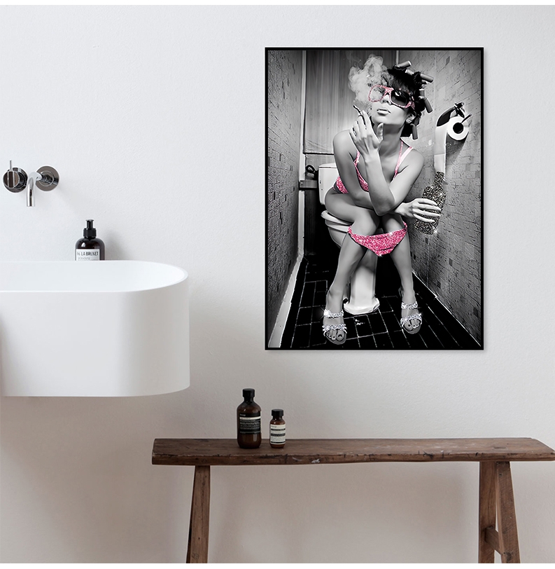 Affiche - Vrouw Kunst voor Badkamer / Rokend meisje