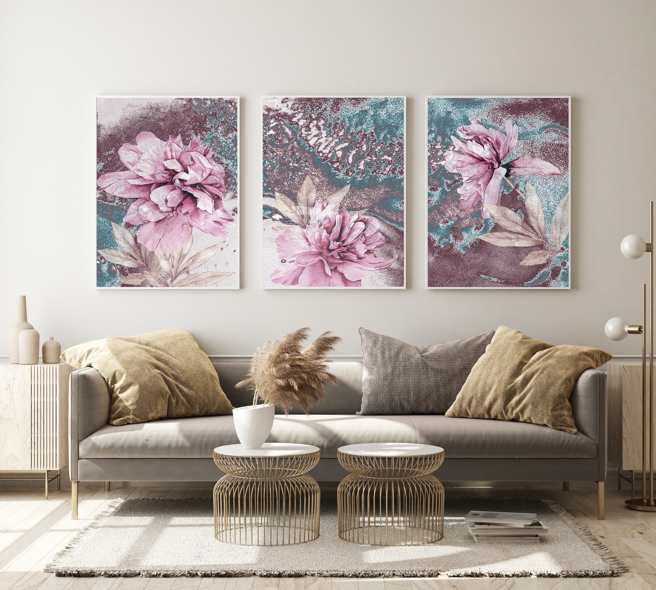 Posters - Roze bloemen / Set van 3