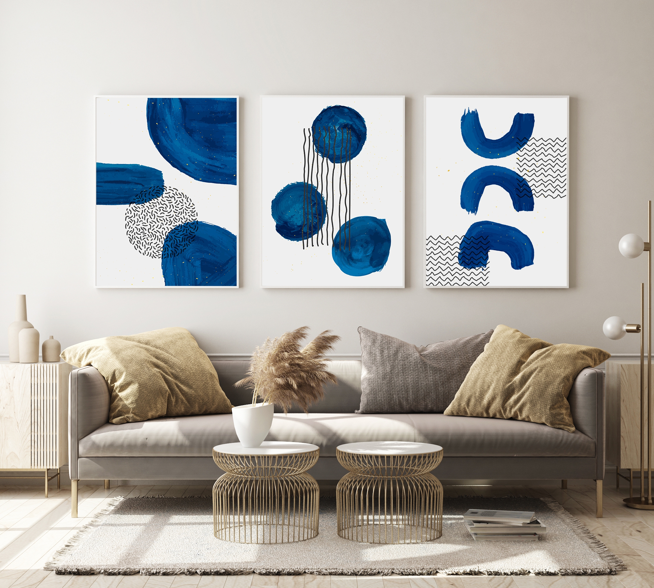 Posters - Moderne kunst / Blauw / Set van 3
