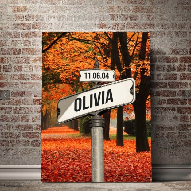 Poster - Kruispuntsborden / Gepersonaliseerd met Naam en Datum / Herfst