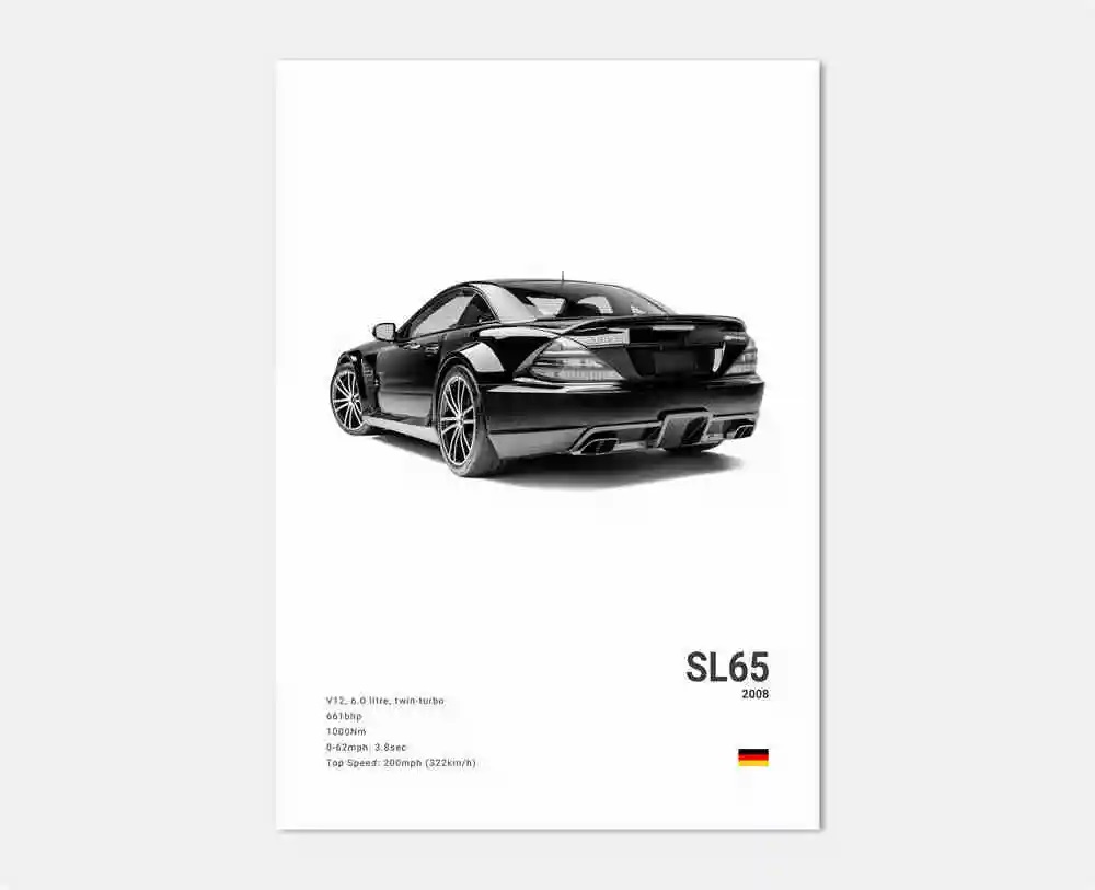 Affiche - Luxe zwart-witte sportwagen / SL 65 2008 / Wit