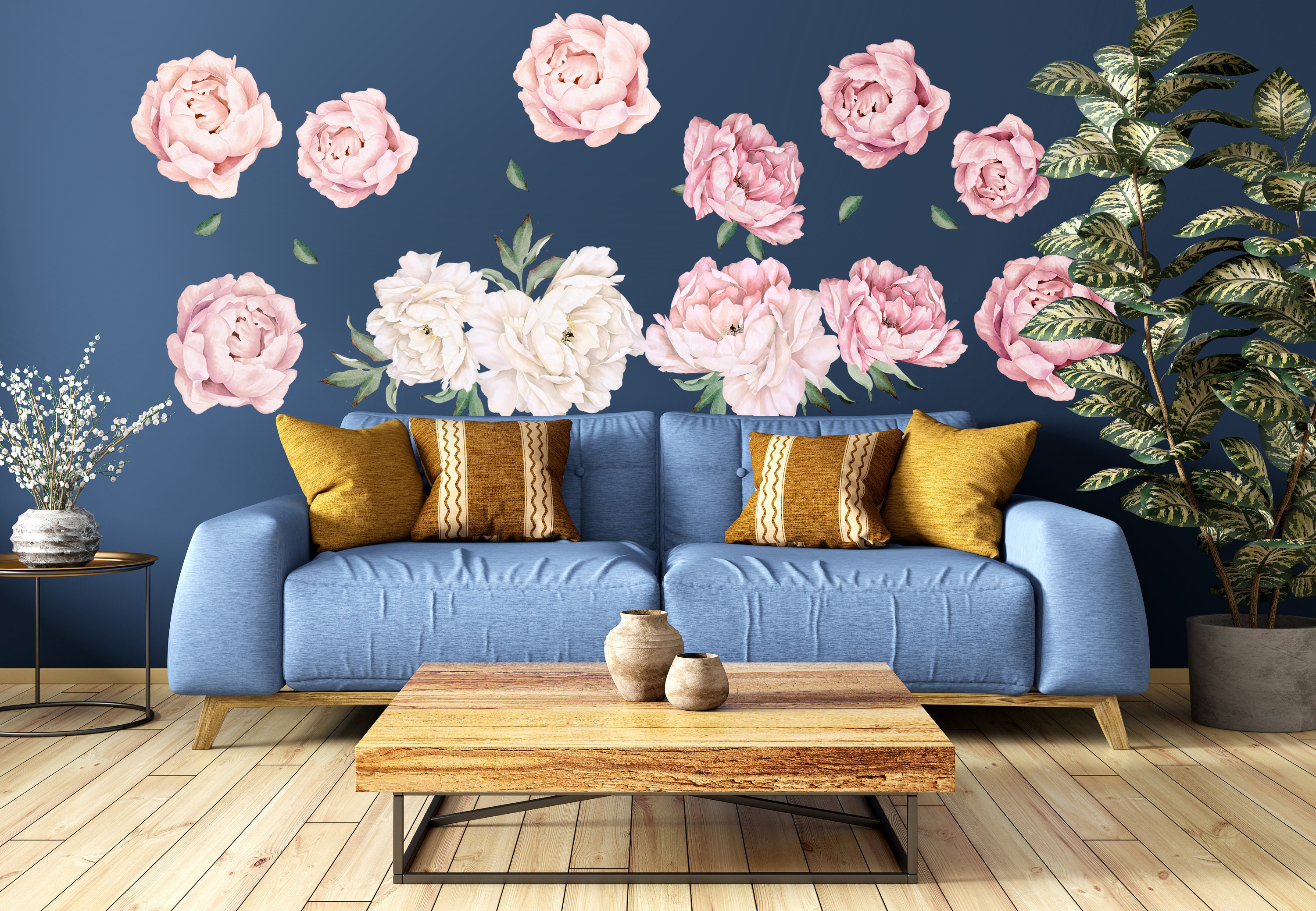 Muursticker - Roze pioenroos bloemen
