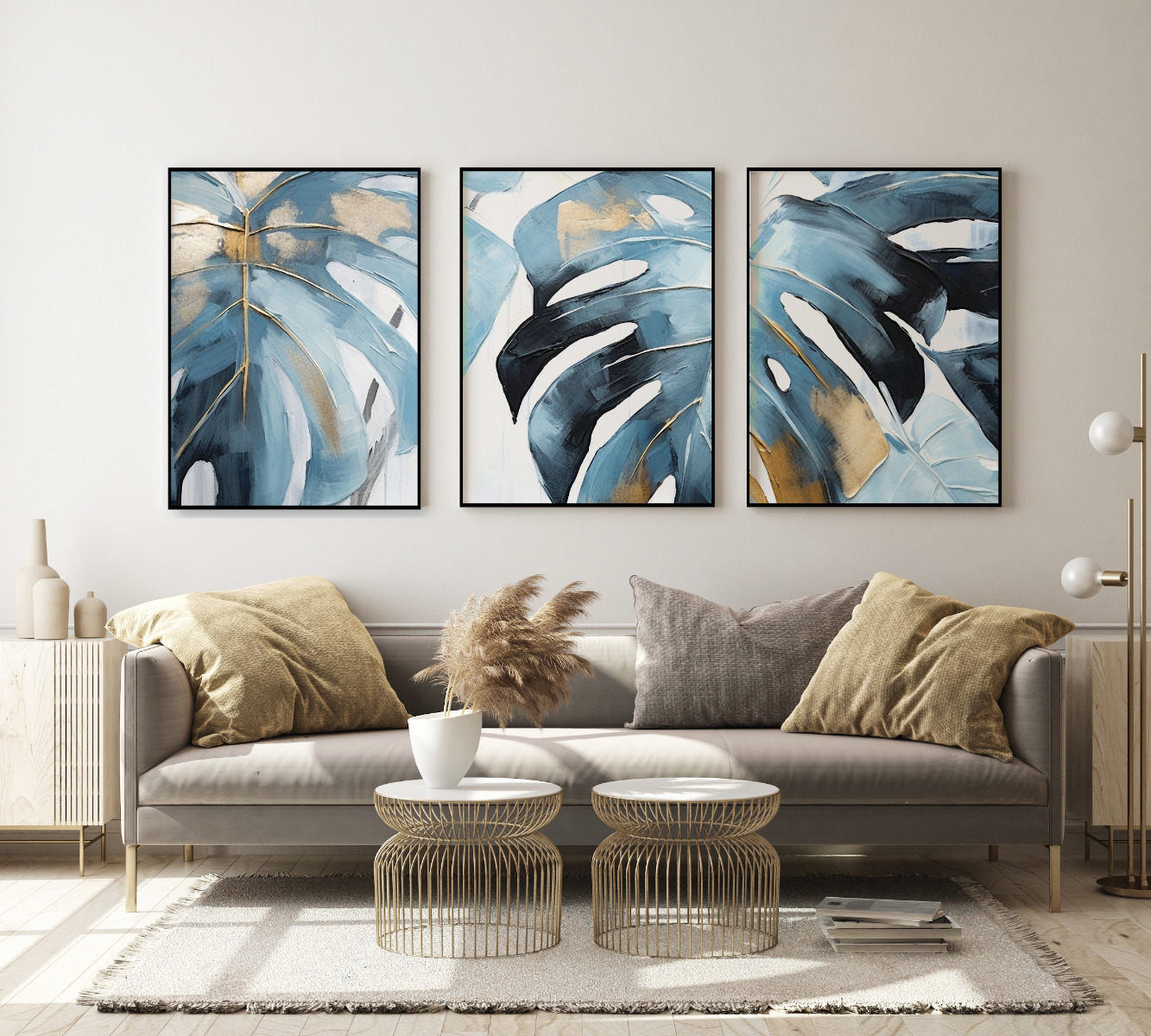 Posters - Feuilles de Monstera bleu / Set van 3