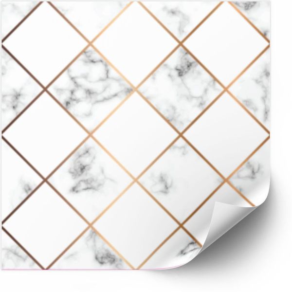 Tegels Sticker - Marmeren Textuur / Witte vierkanten en gouden geometrische lijnen / 24 stuks