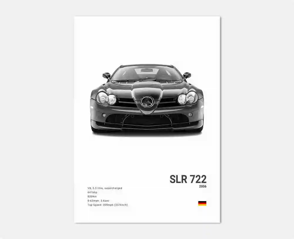 Affiche - Luxe zwart-witte sportwagen / SLR 722 2006 / Wit