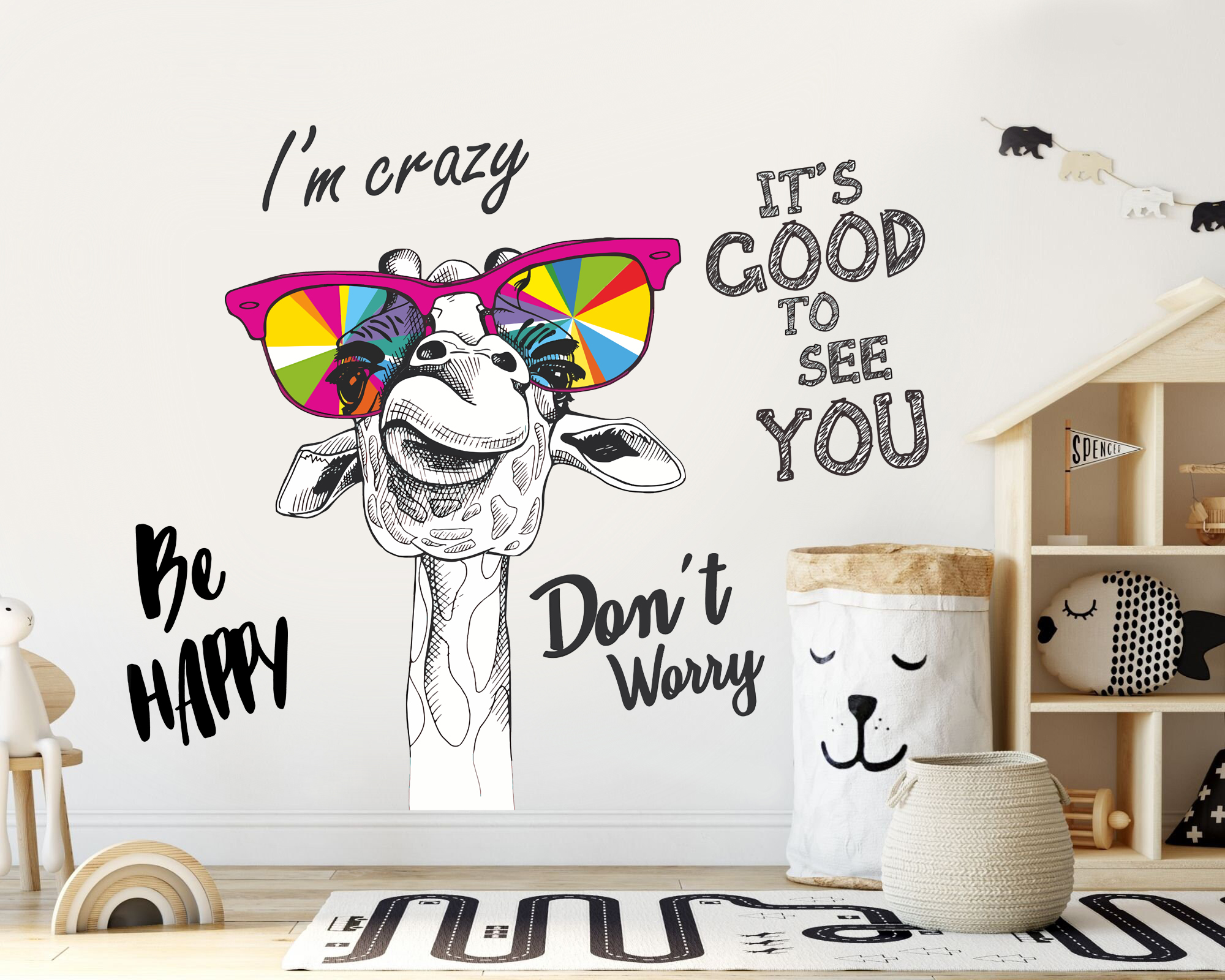 Muursticker - Dont Worry Be Happy / Giraffe / 02