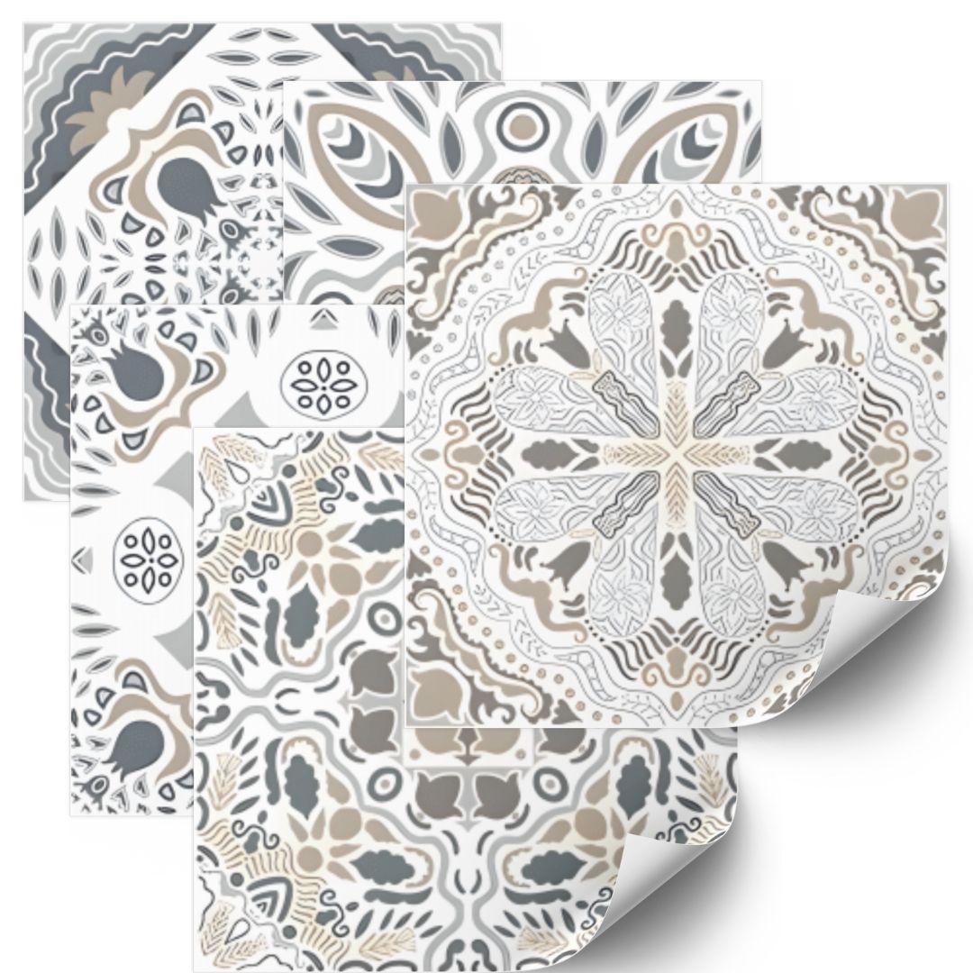 Tegels Sticker - Grijs, geel en wit / 24 stuks