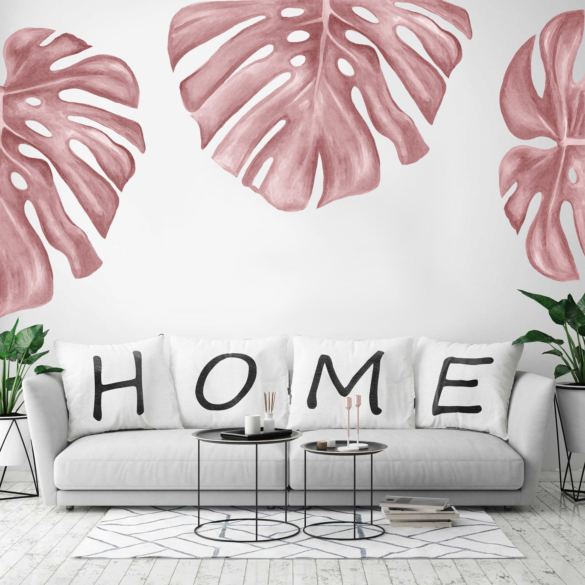 Muursticker - Monstera Bladeren / Roze