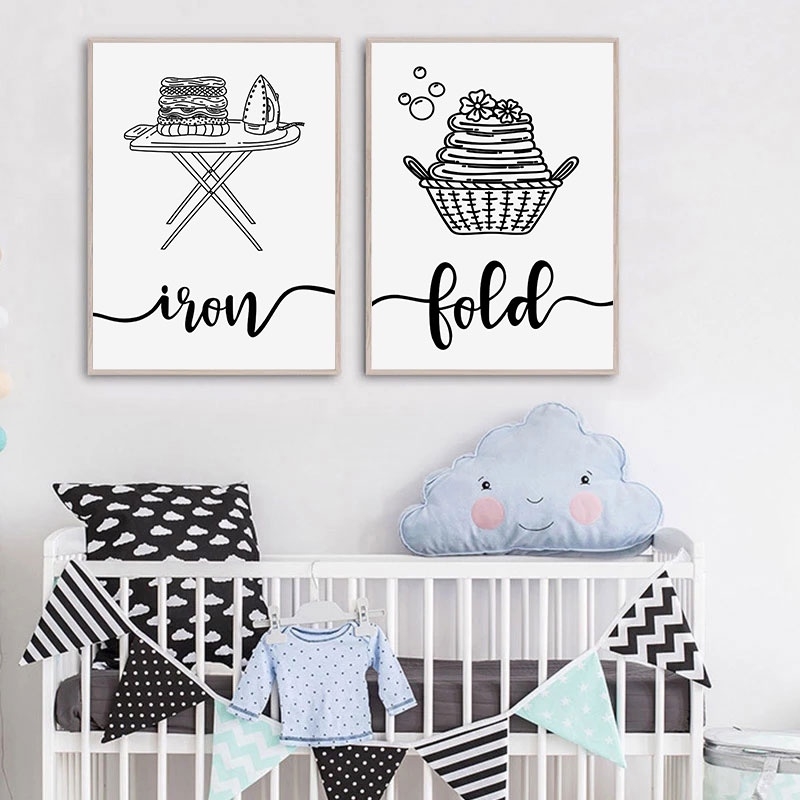 Poster - Abstract Wasgoed / Strijken en vouwen / Set van 2