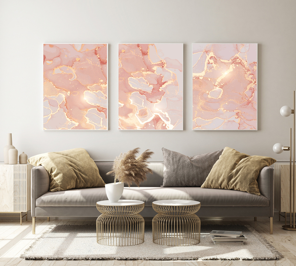 Posters - Roze gouden marmerpatroon / Set van 3