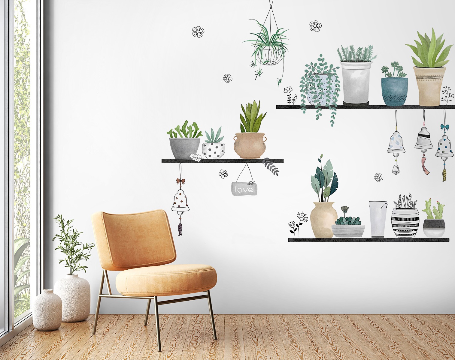 Muursticker - Groene Potplanten Bladeren