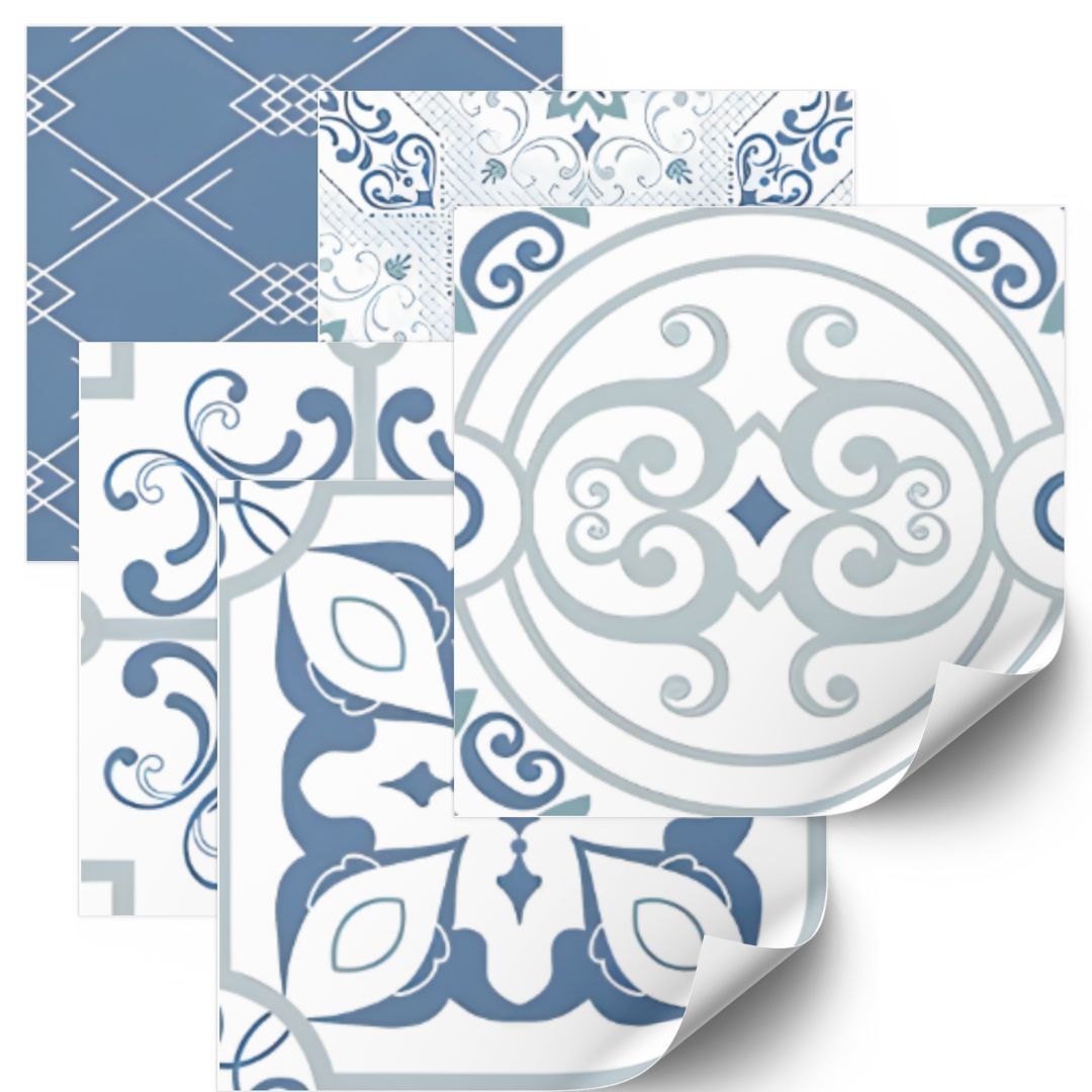 Tegels Sticker - Fineline Pastel Blauw Groen / 24 stuks