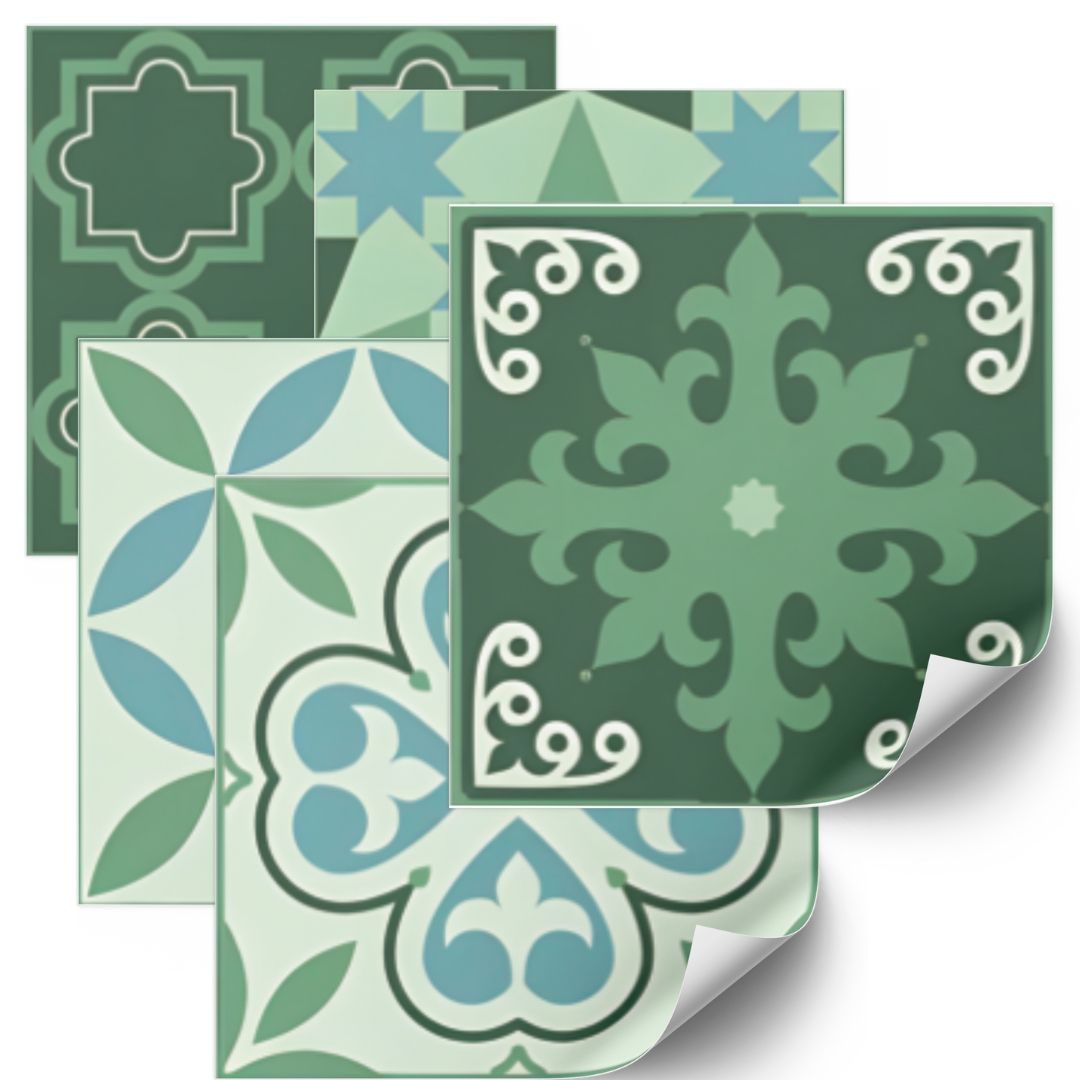 Tegels Sticker - Ornament Groen / 24 stuks