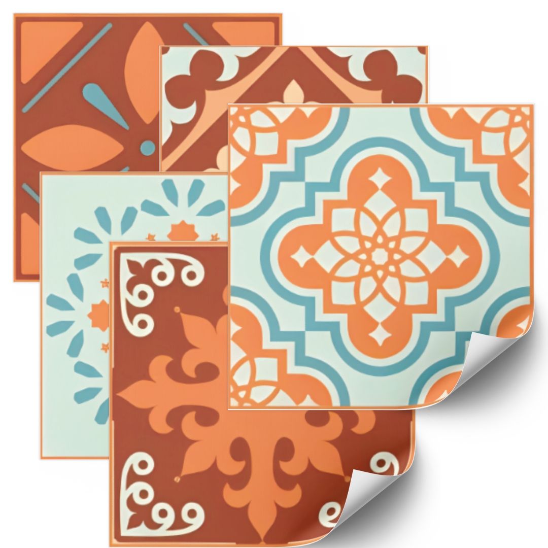 Tegels Sticker - Ornament Oranje / 24 stuks