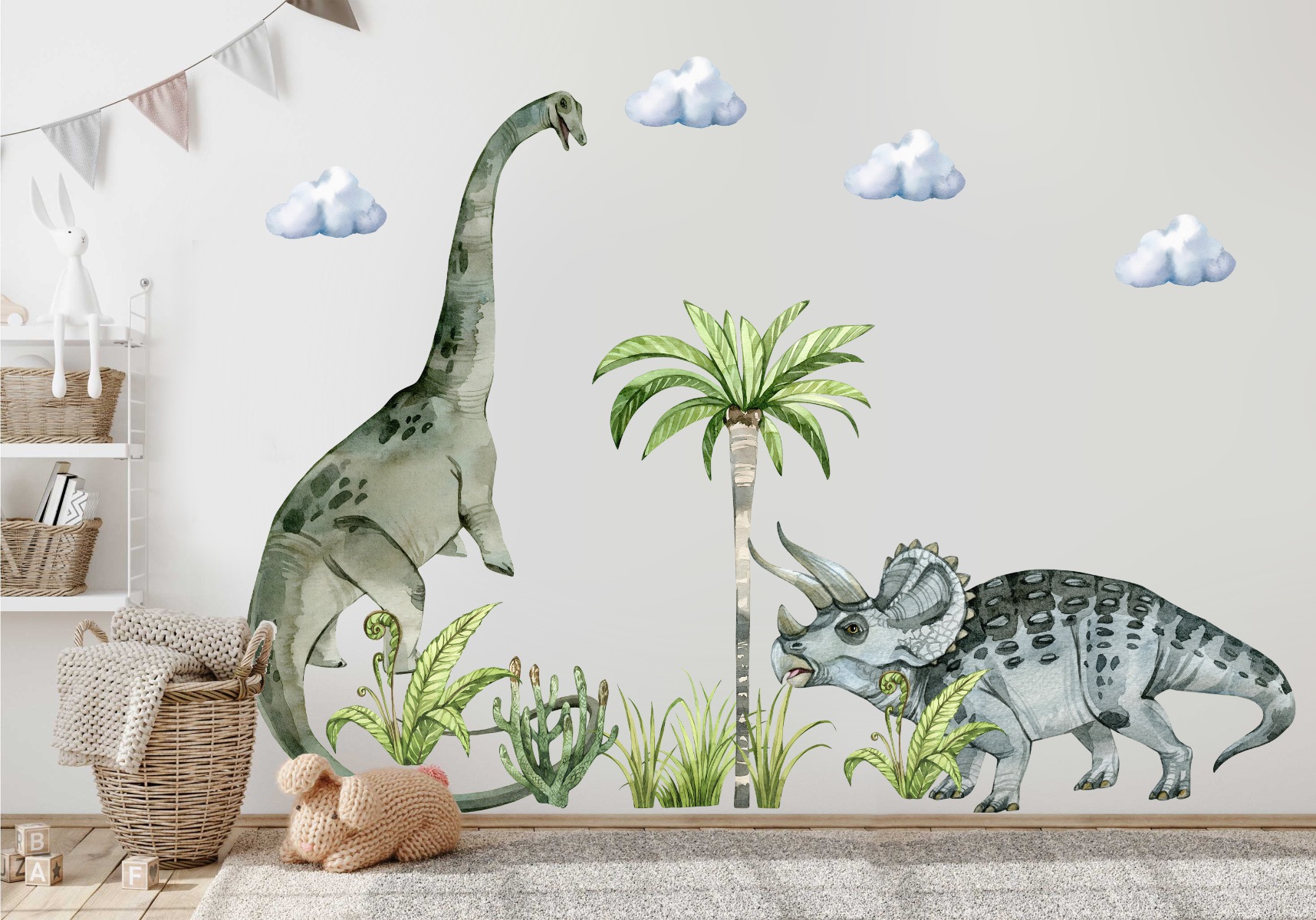 Muursticker - Brontosaurus en Triceratops
