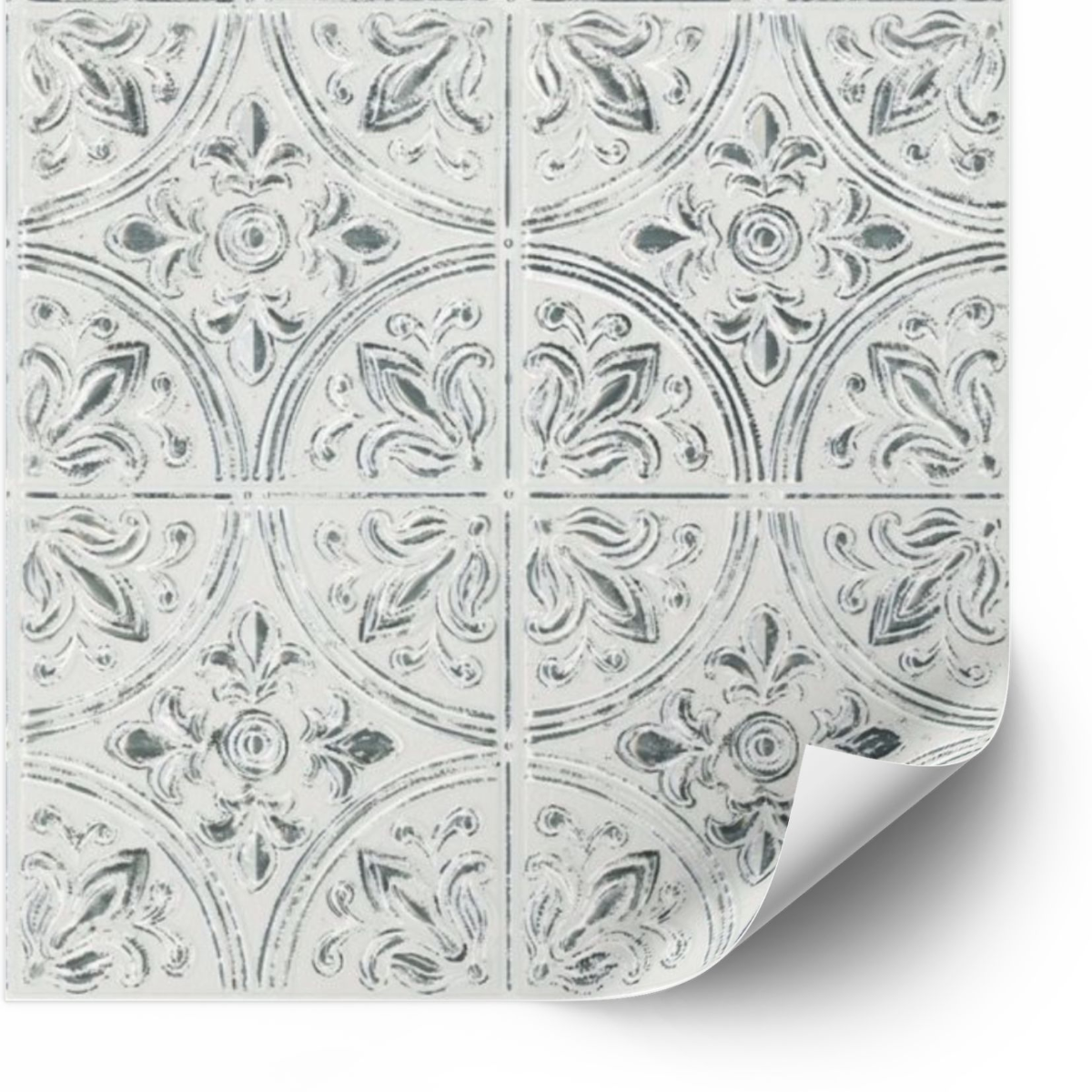 Tegels Sticker - Antieke witte faux-metallic tegel / 24 stuks