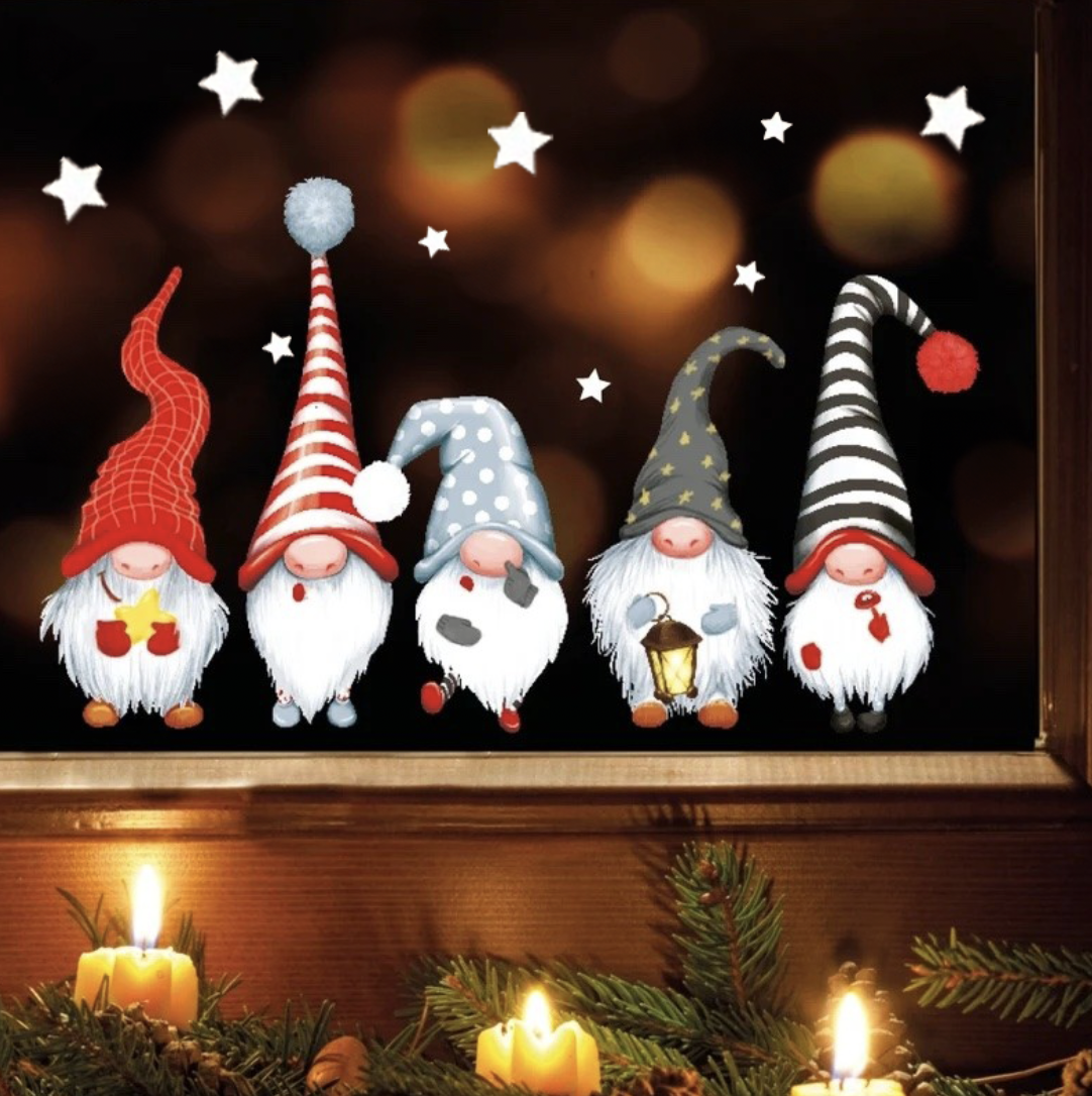 Muursticker - Kerstdwergen en sterren