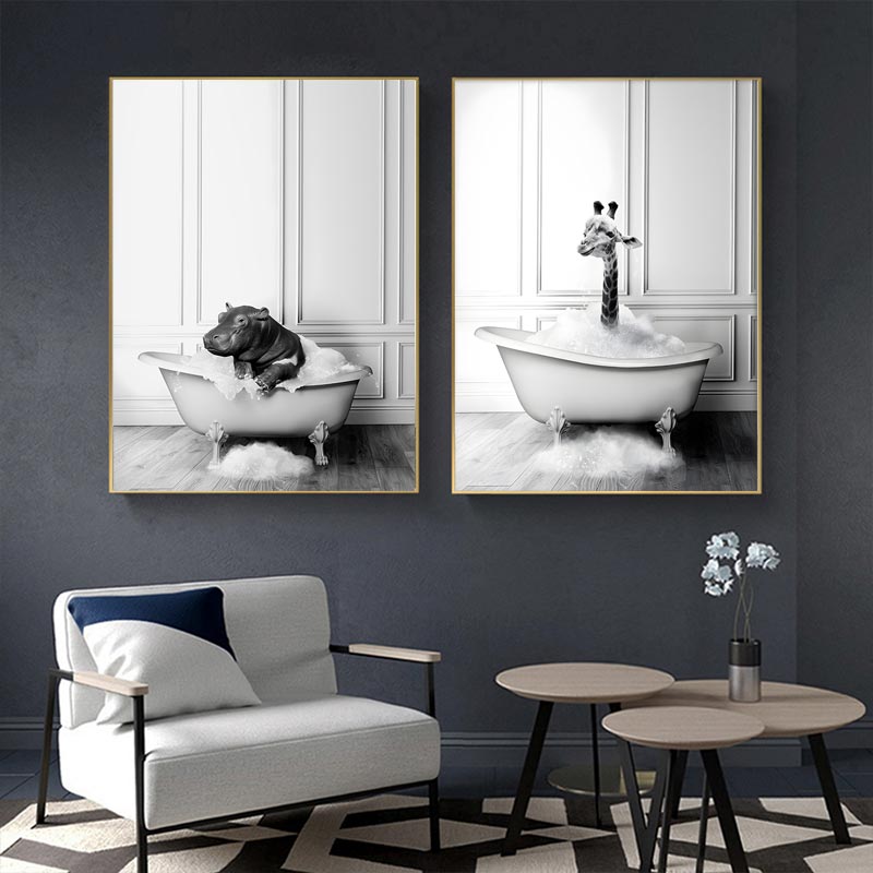 Affiches - Nijlpaard en giraffe / Set van 2