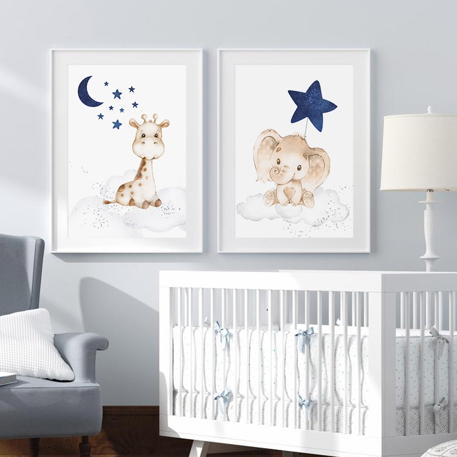 Affiches - Blauwe maan en sterren / Set van 2