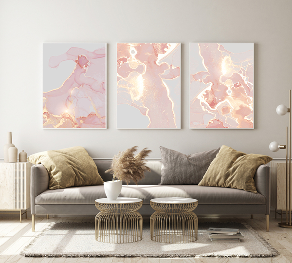 Posters - Lichtroze patroon / Set van 3