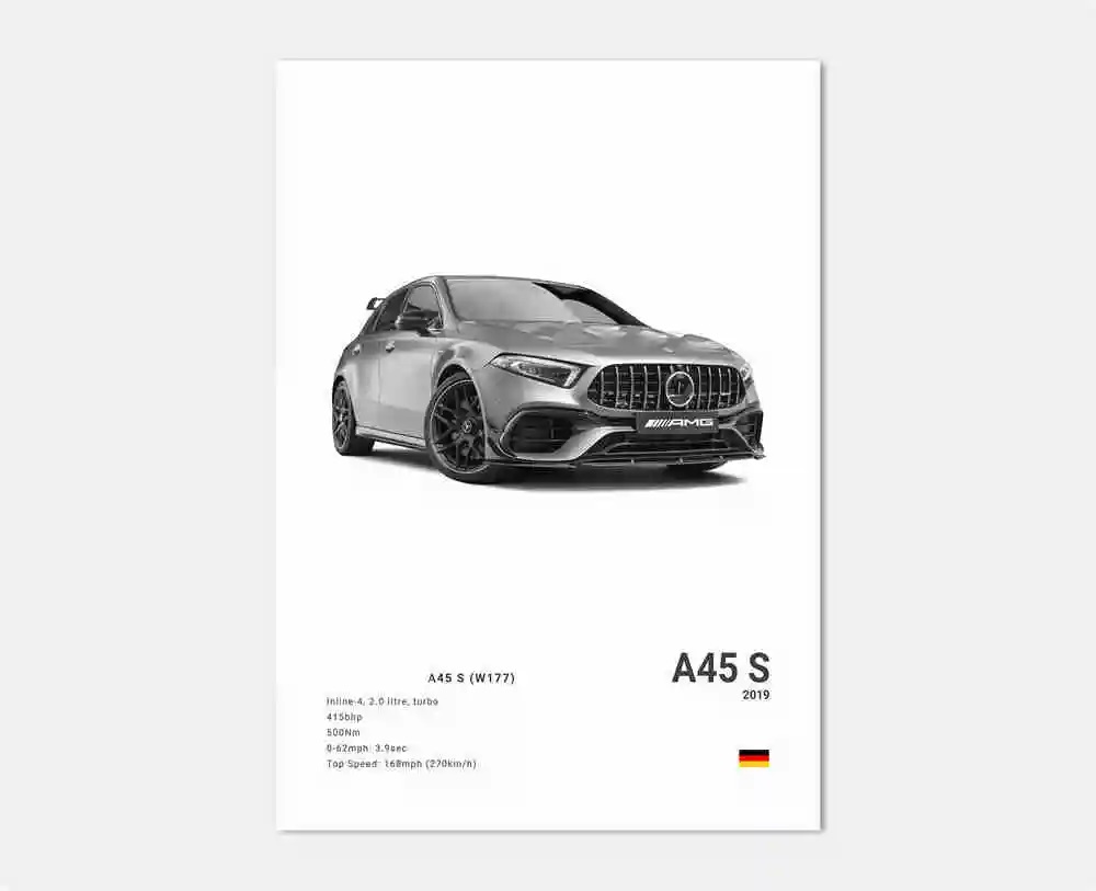 Affiche - Luxe zwart-witte sportwagen / A45 S / Wit