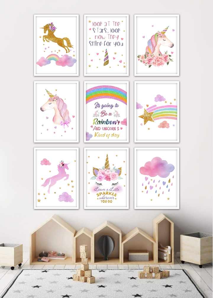 Posters - Regenbogen en Eenhoorns / Set van 9
