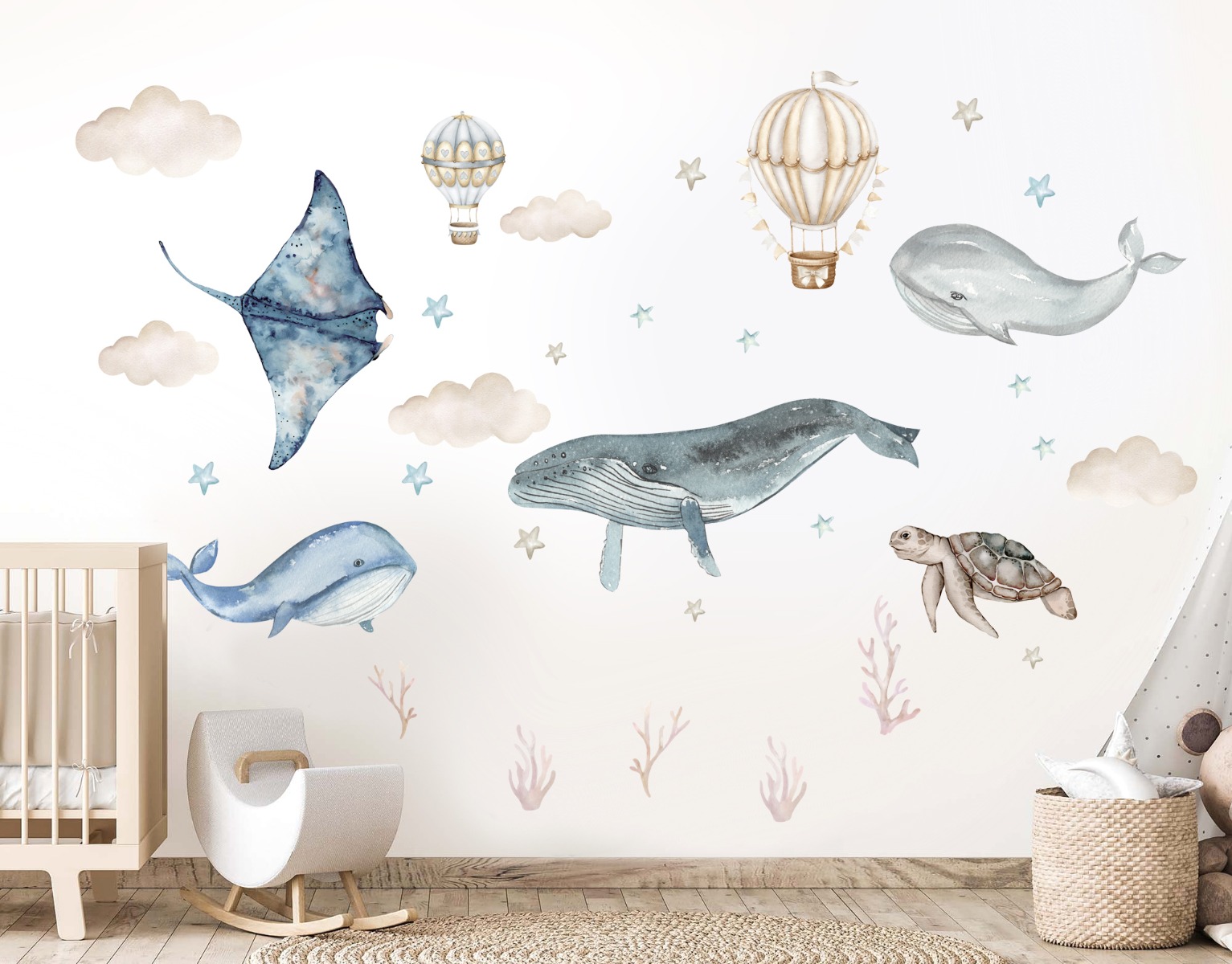 Muursticker - Walvissen tussen wolken / 02