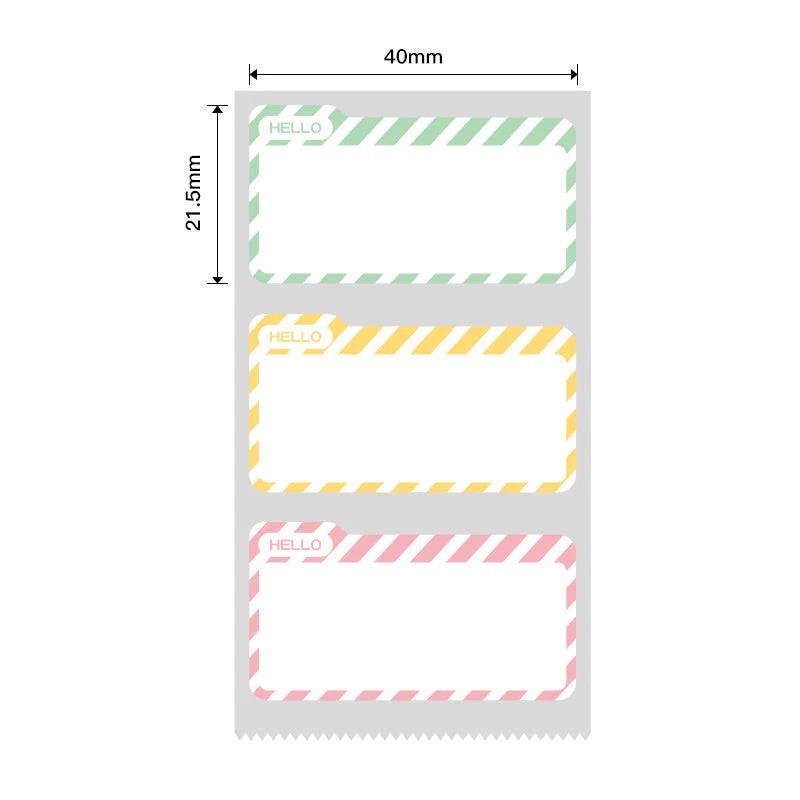 NIIMBOT Label Stickers B1 / B21 / B3-serie 40 x 21,5 mm / 300 stuks / Hallo tagontwerp (MEERKLEURIG)