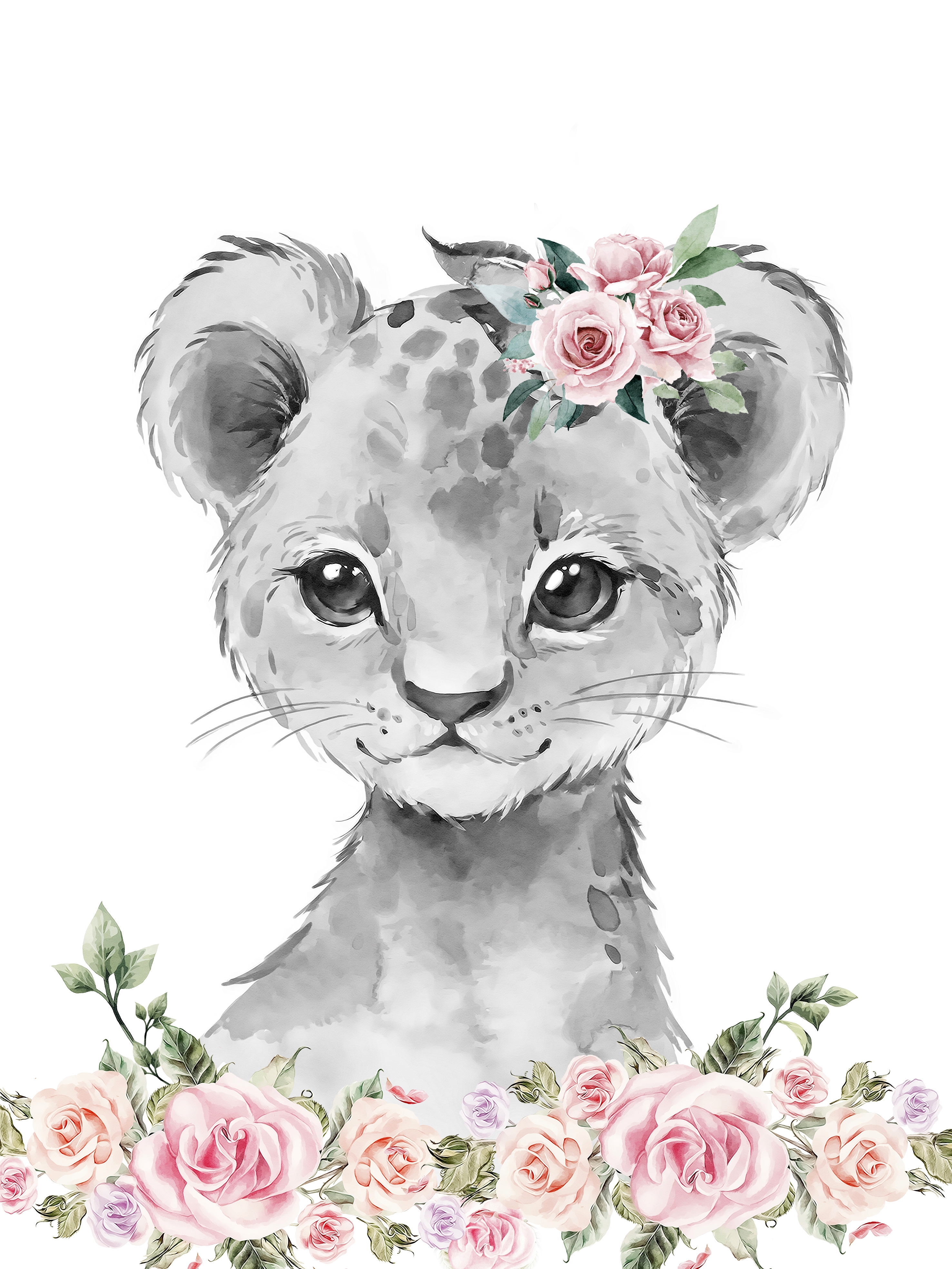 Poster - Leeuwenwelp met Bloemen