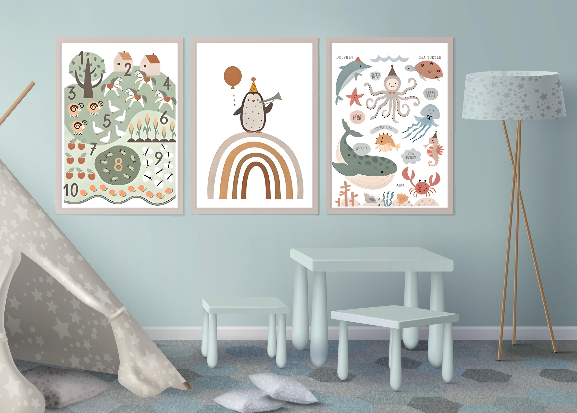 Poster - Cijfers en Dieren / Set van 3