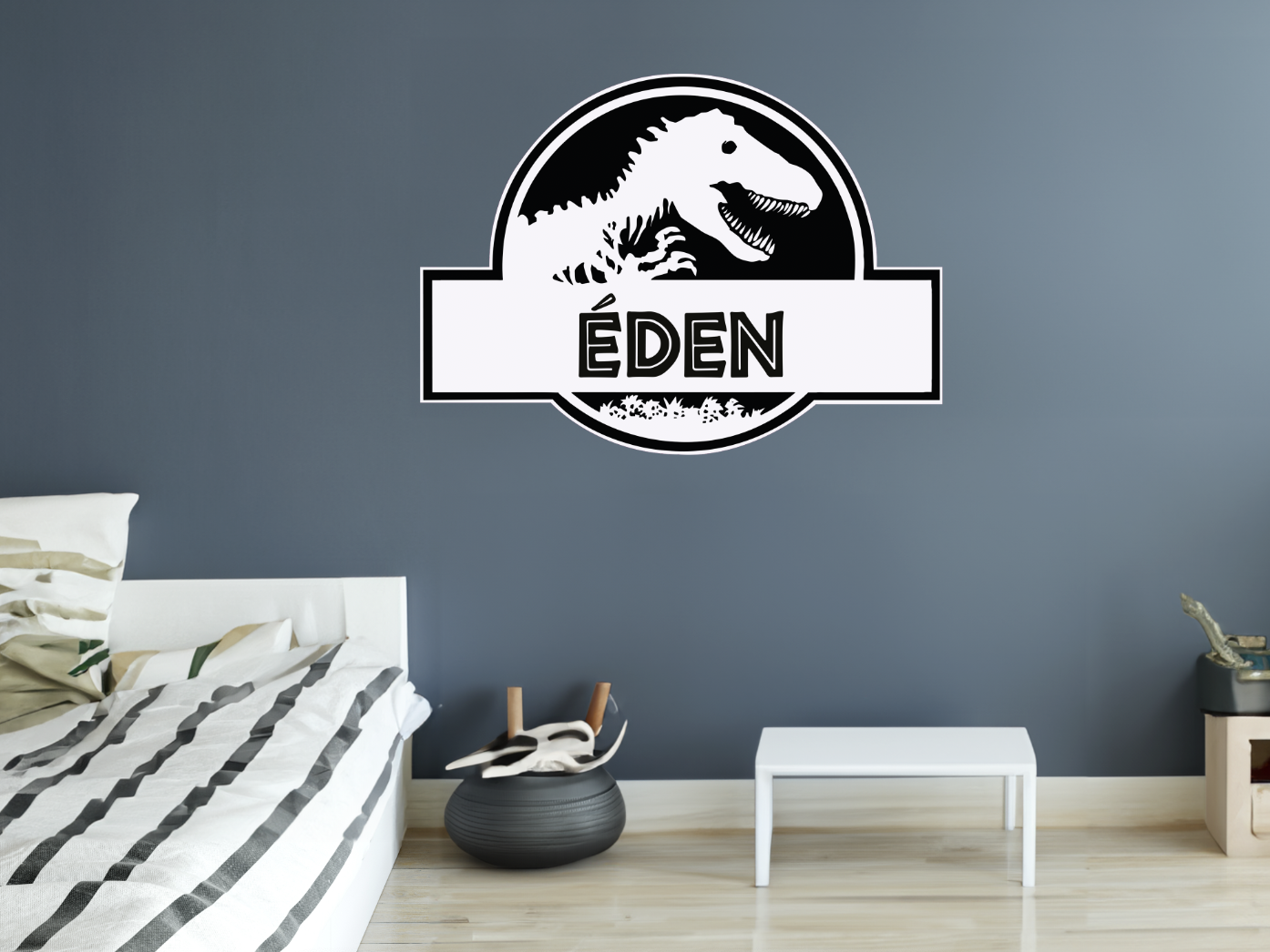 Muursticker - Jurassic Park dinosaurus / gepersonaliseerd / Witte Contour