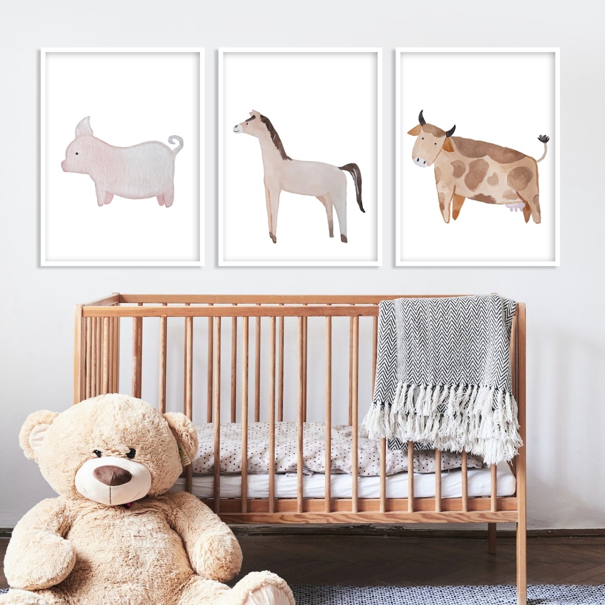 Posters - Varkens, Paard, Koe / Set van 3