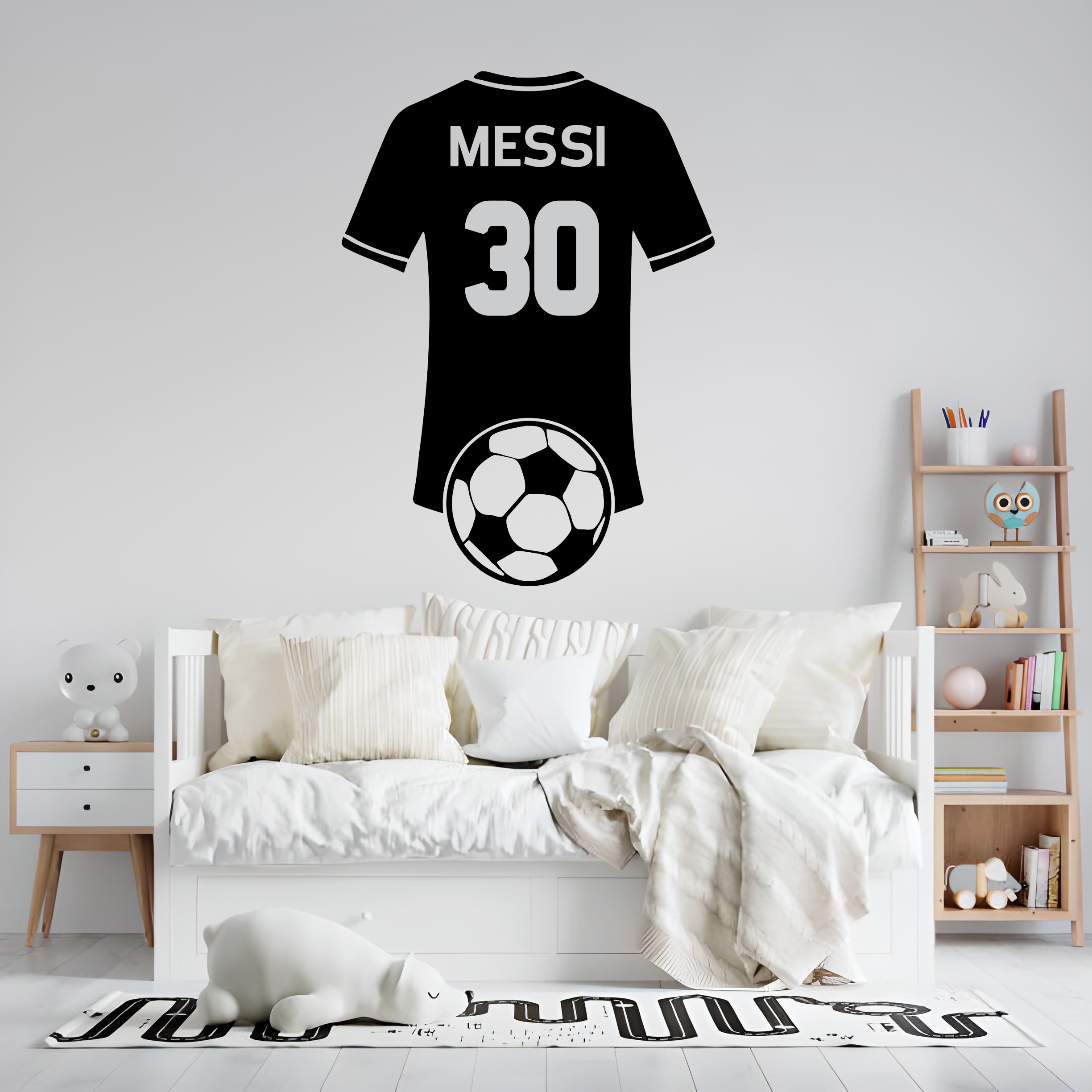 Muursticker - Voetballer T-shirt / Gepersonaliseerde Naam en Nummer / Transparant