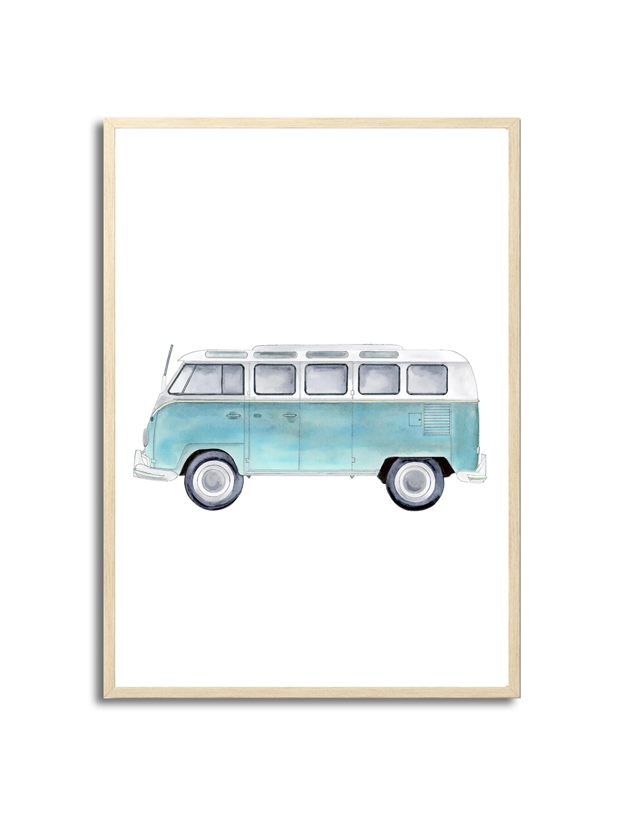 Poster - Retro Roadtrip / Avontuur Wacht op Wielen / Blauw