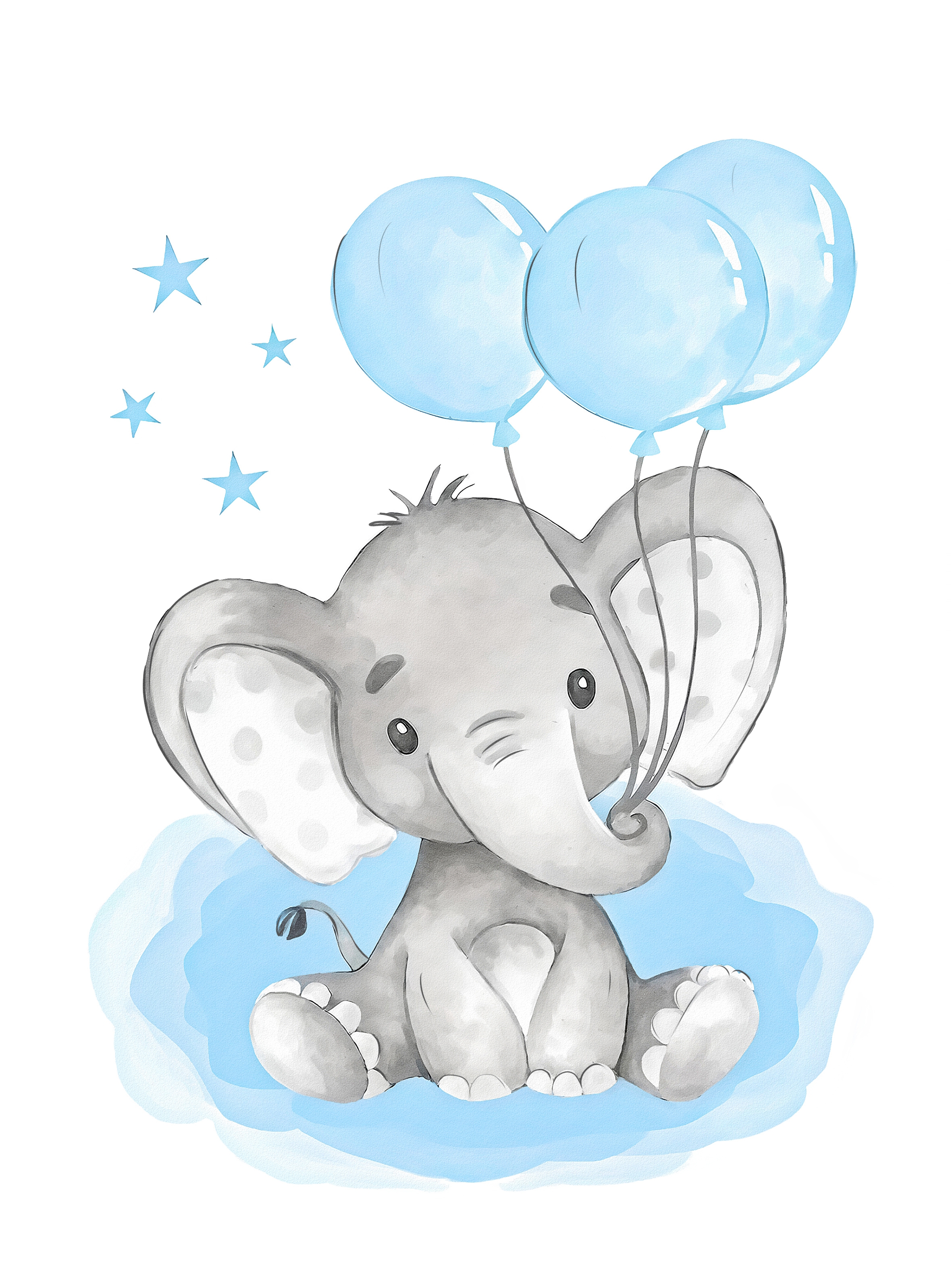 Poster - Olifant met Ballons / Blauw