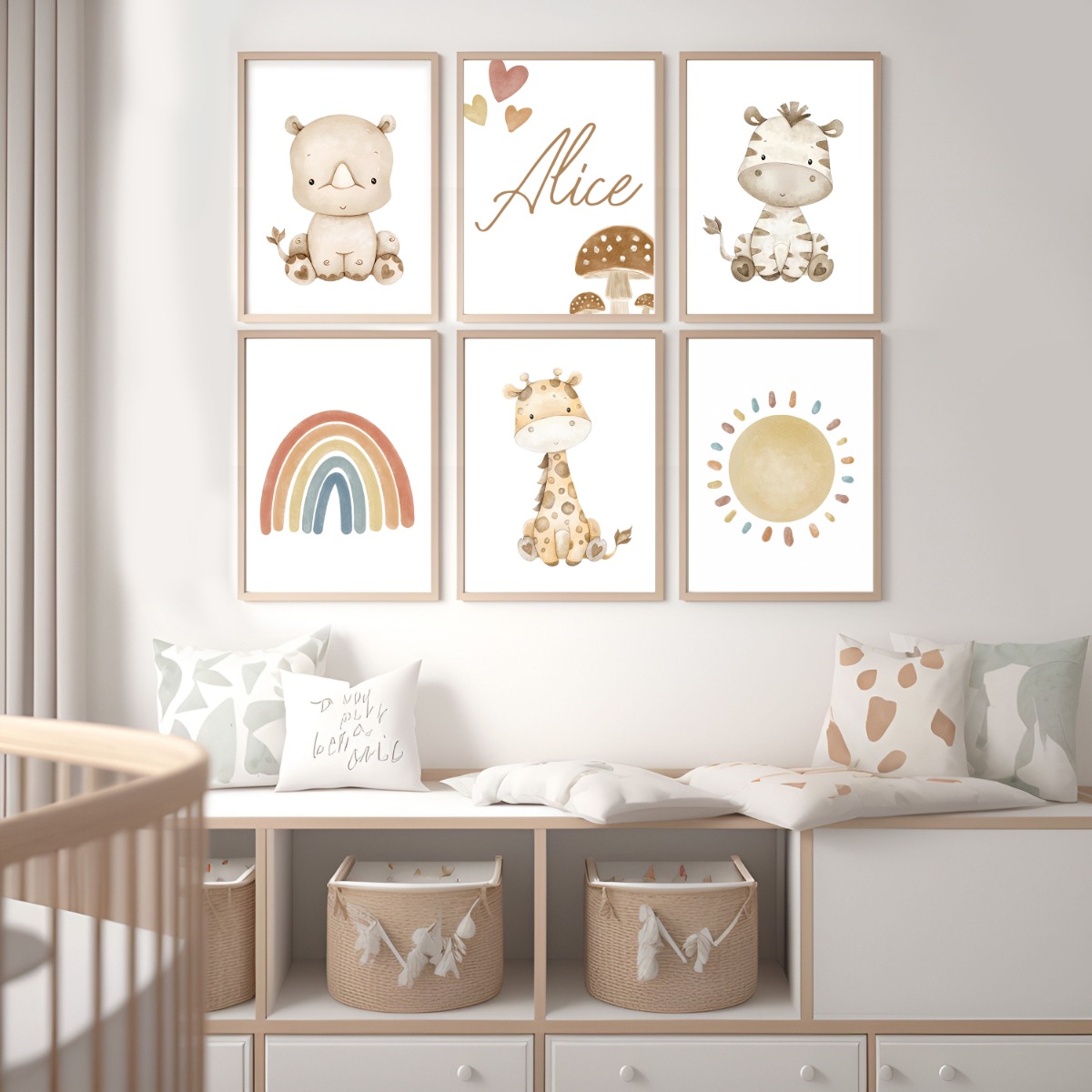 Posters - Boho Dieren en Regenboog / gepersonaliseerd / Set van 6