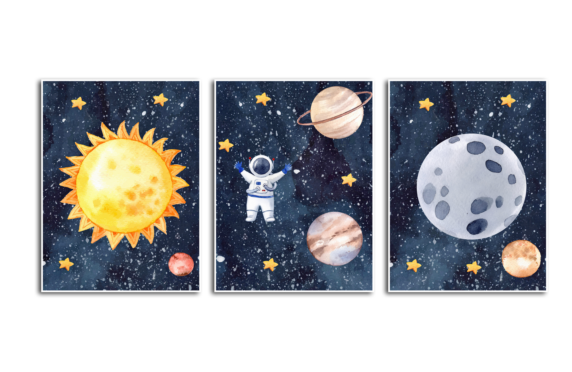 Posters - Zon, Planeten en Astronaut / Set van 3