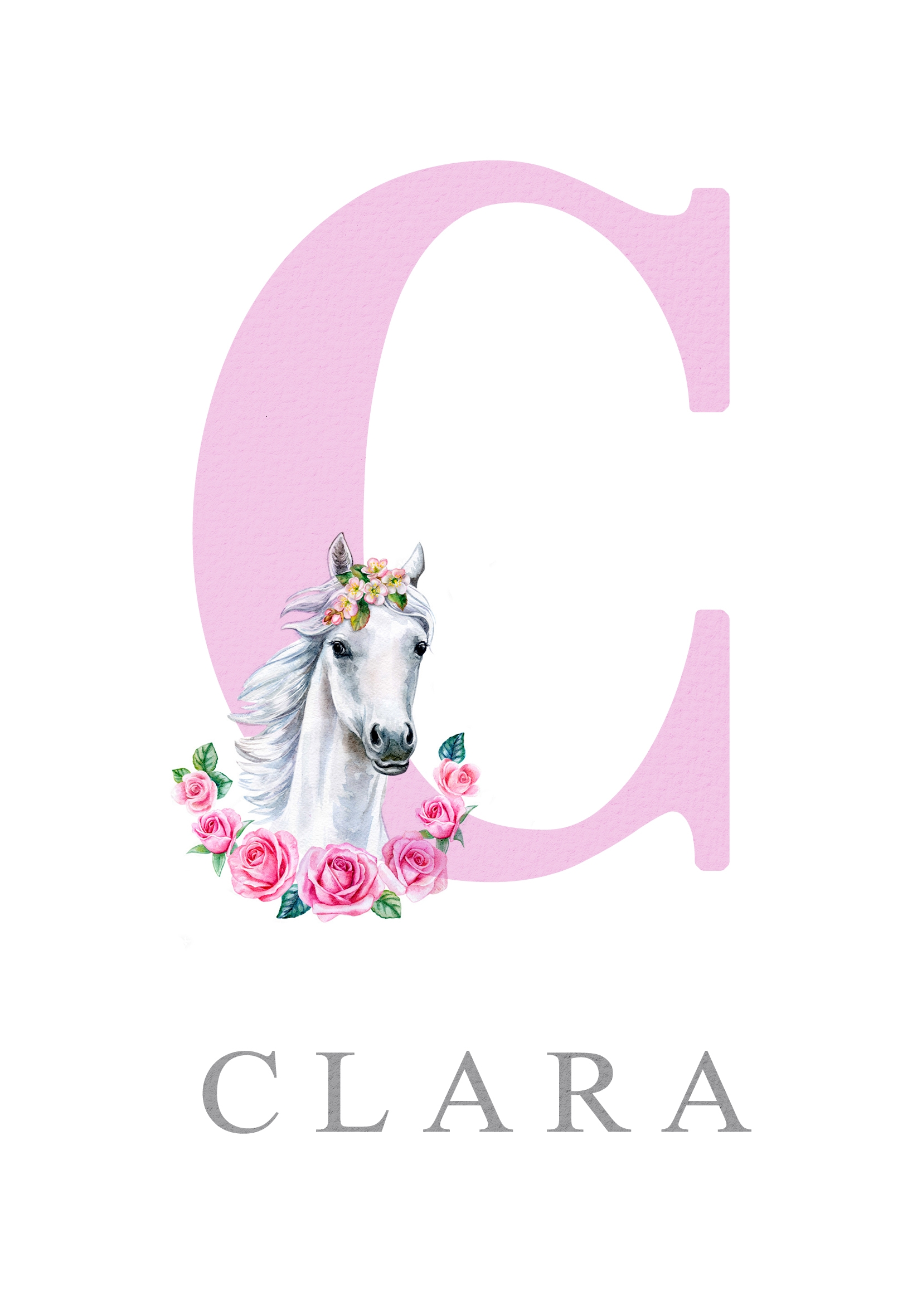 Affiches - Paard Met Bloemen / Gepersonaliseerd / Roze
