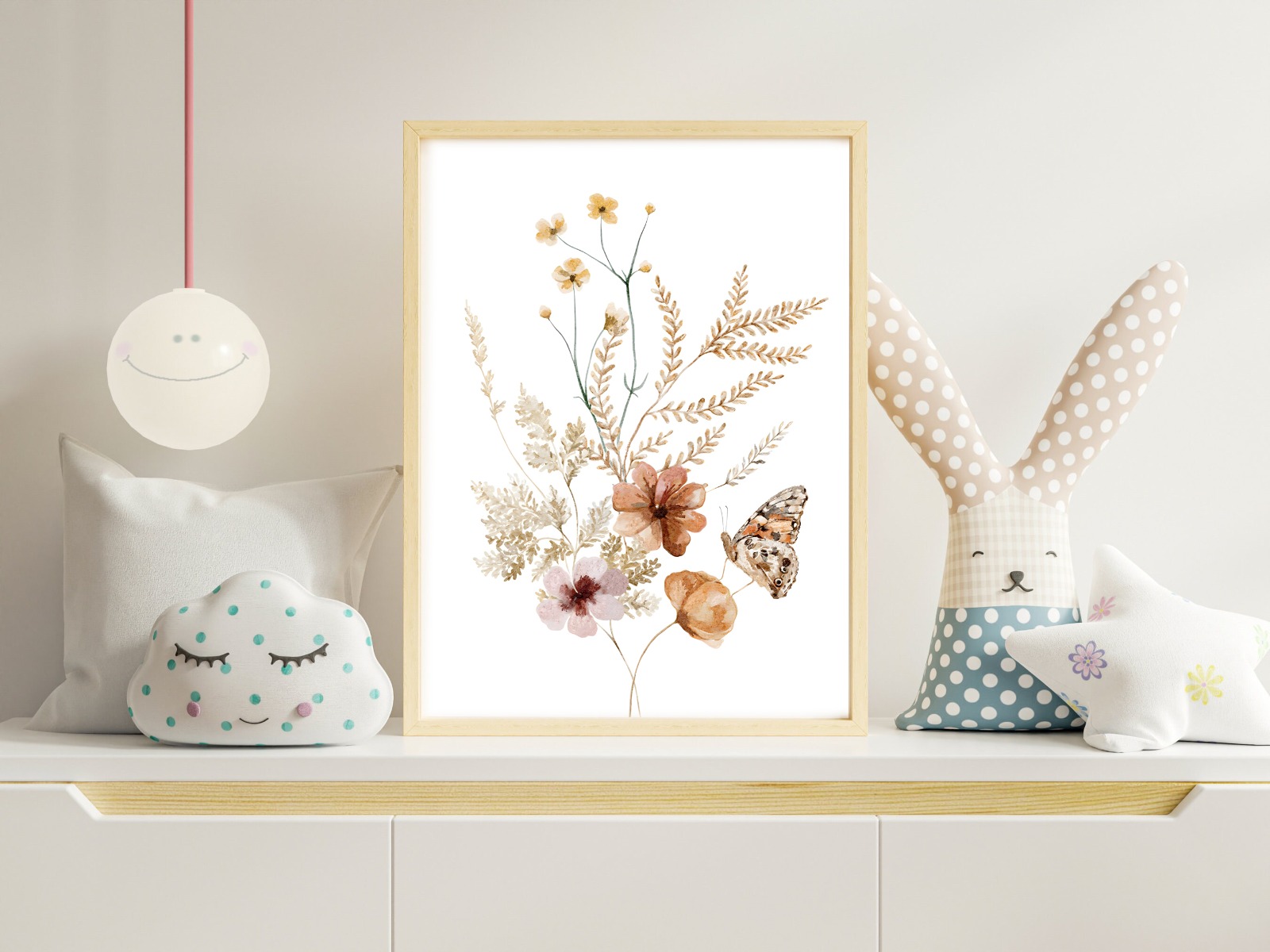 Poster - Bloemen en vlinder