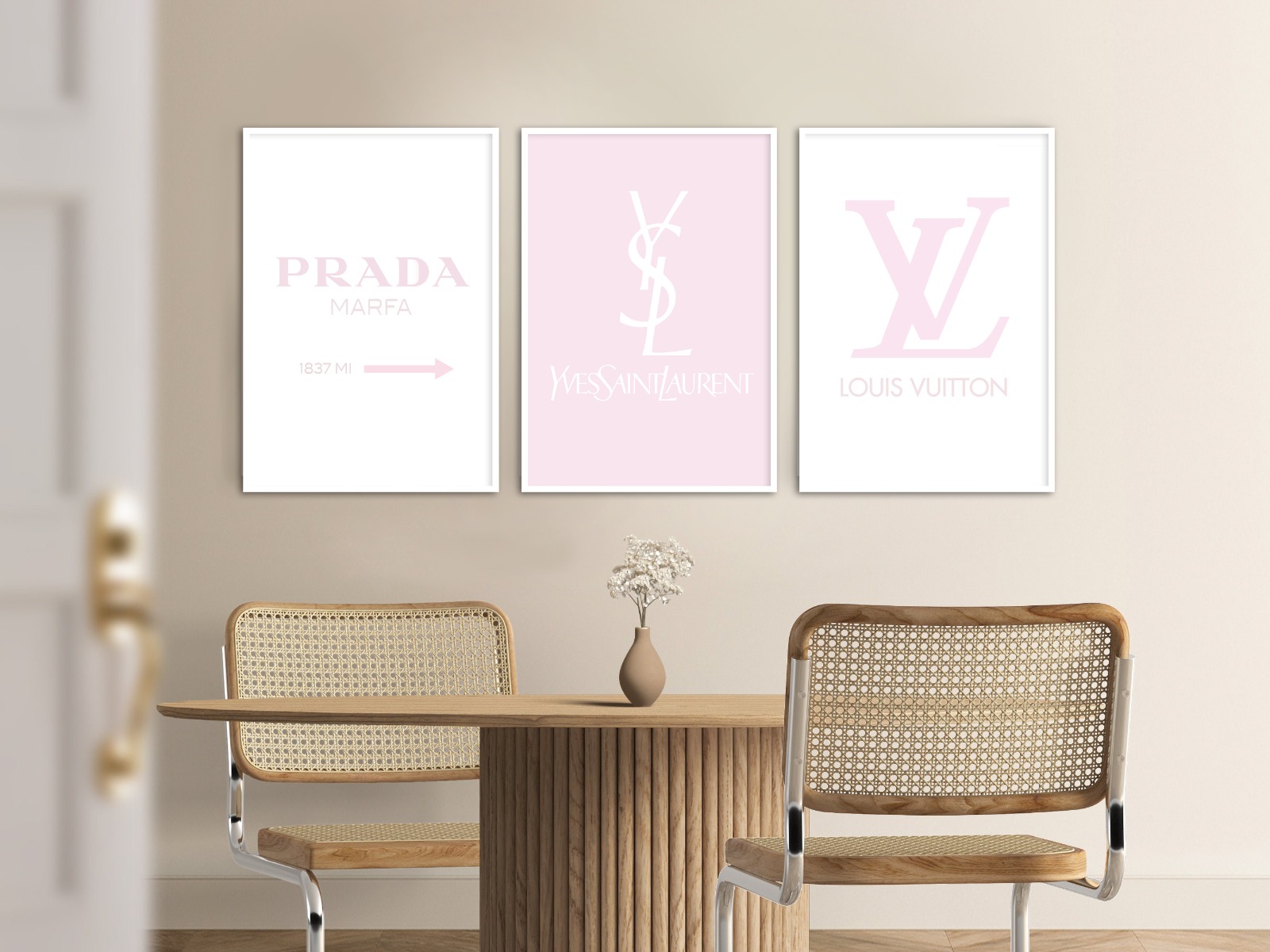 Affiches - Roze en wit Trio / Set van 3
