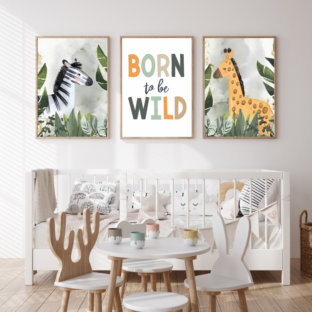 Posters - Zebra en Giraffe / BORN to be WILD / Set van 3