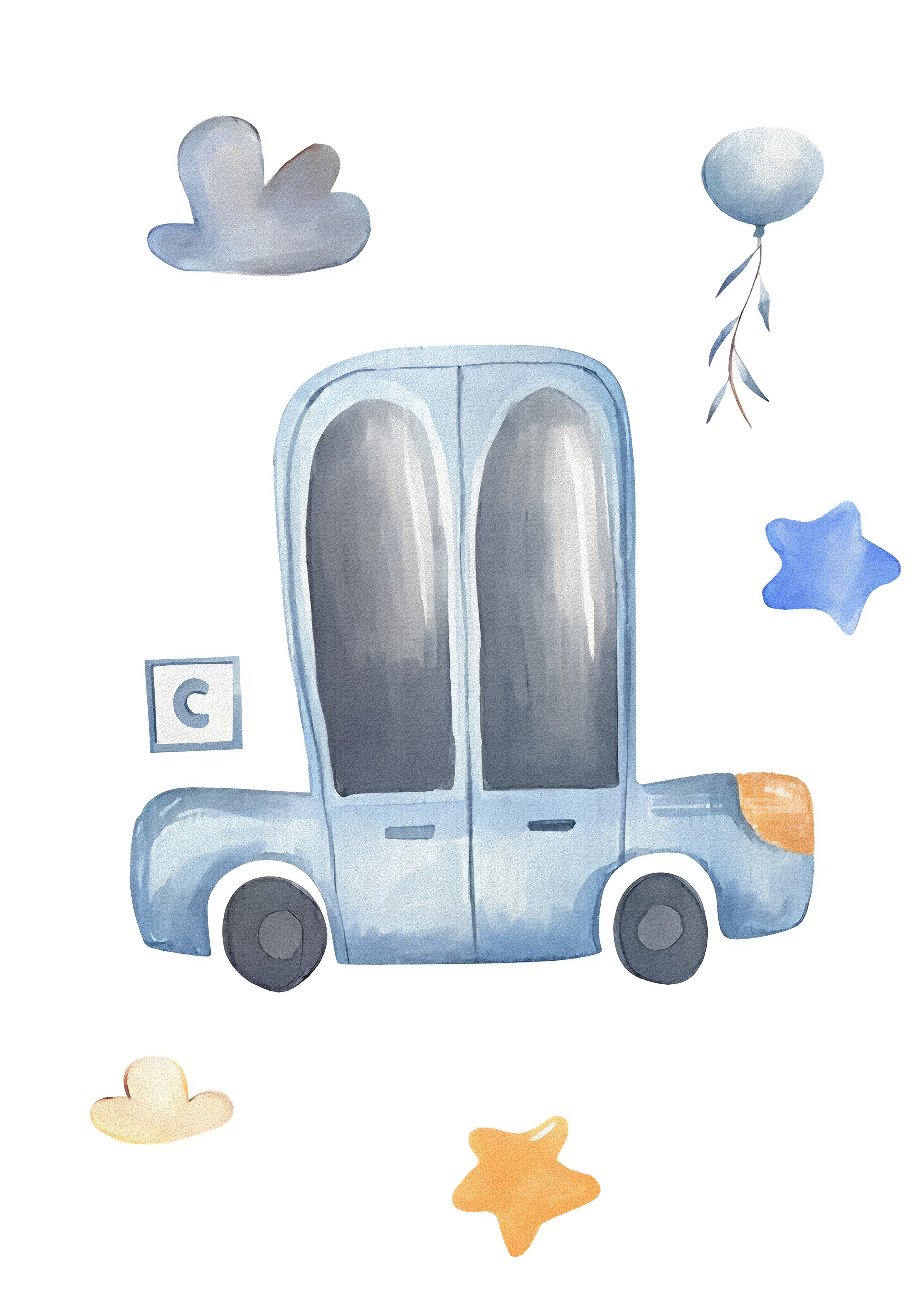Poster - Auto Met Wolken En Sterren