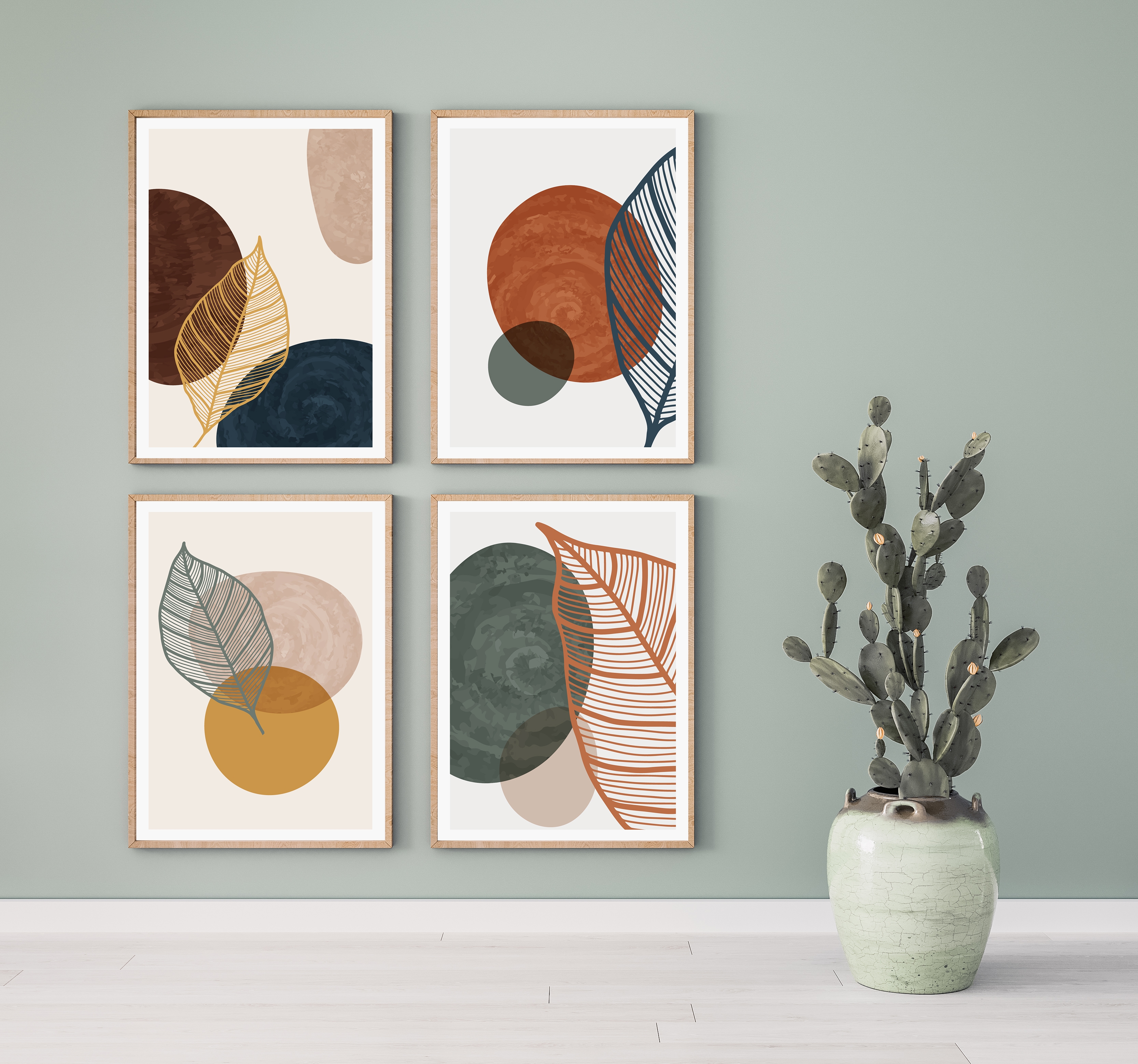 Poster - Moderne kunst / Veelkleurige bladeren / Set van 4