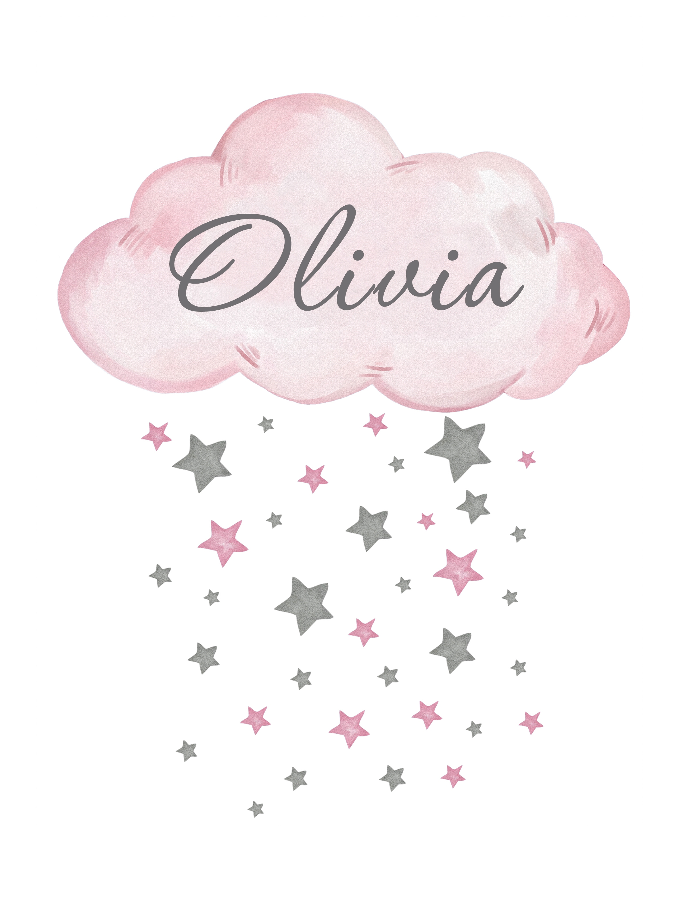 Affiches - Naam / Gepersonaliseerd / Wolk en sterren / Roze